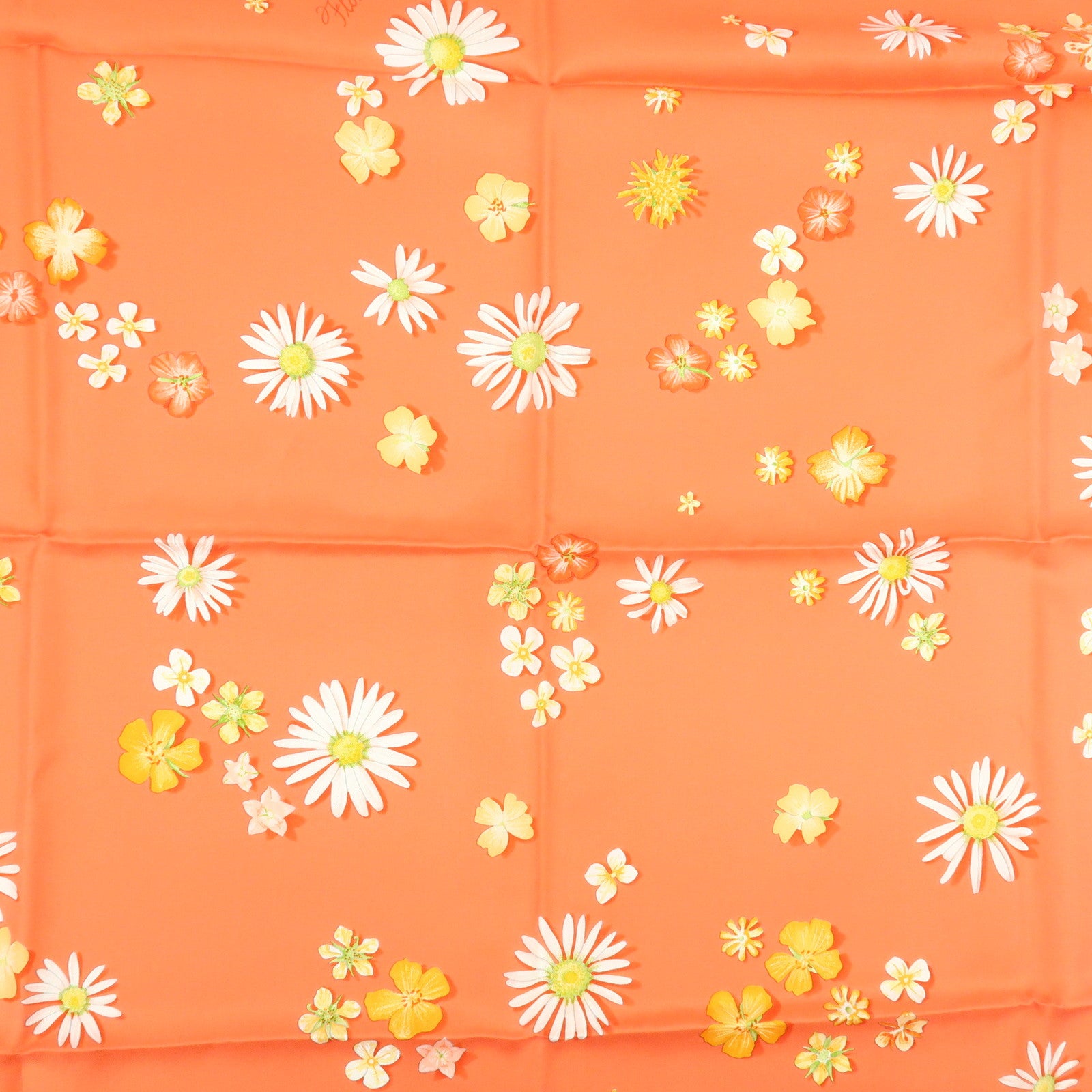 HERMES Carre 90 Silk 100% FLOWER POWER Scarf Orange
