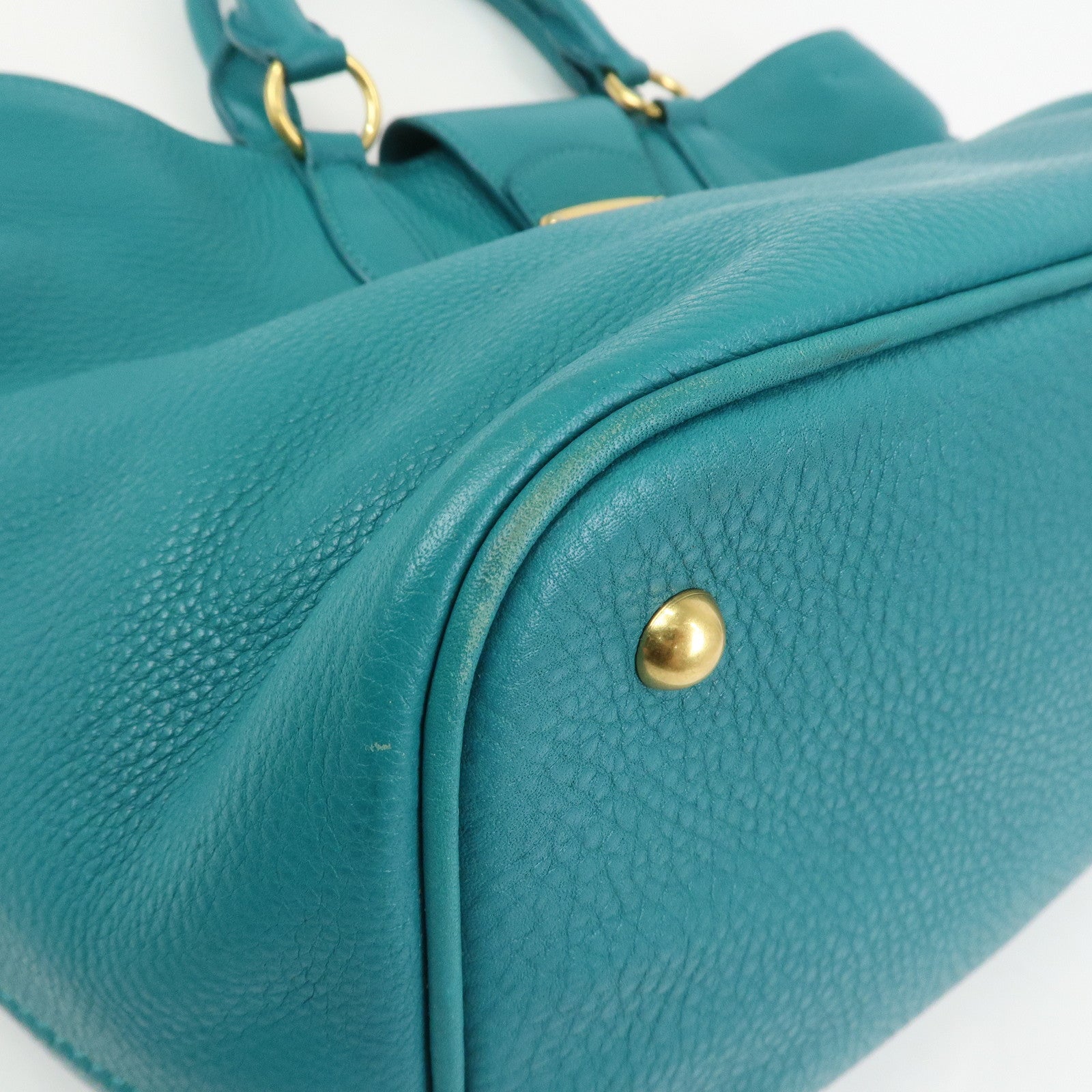 MIU MIU Logo Leather Shoulder Bag Hand Bag Green