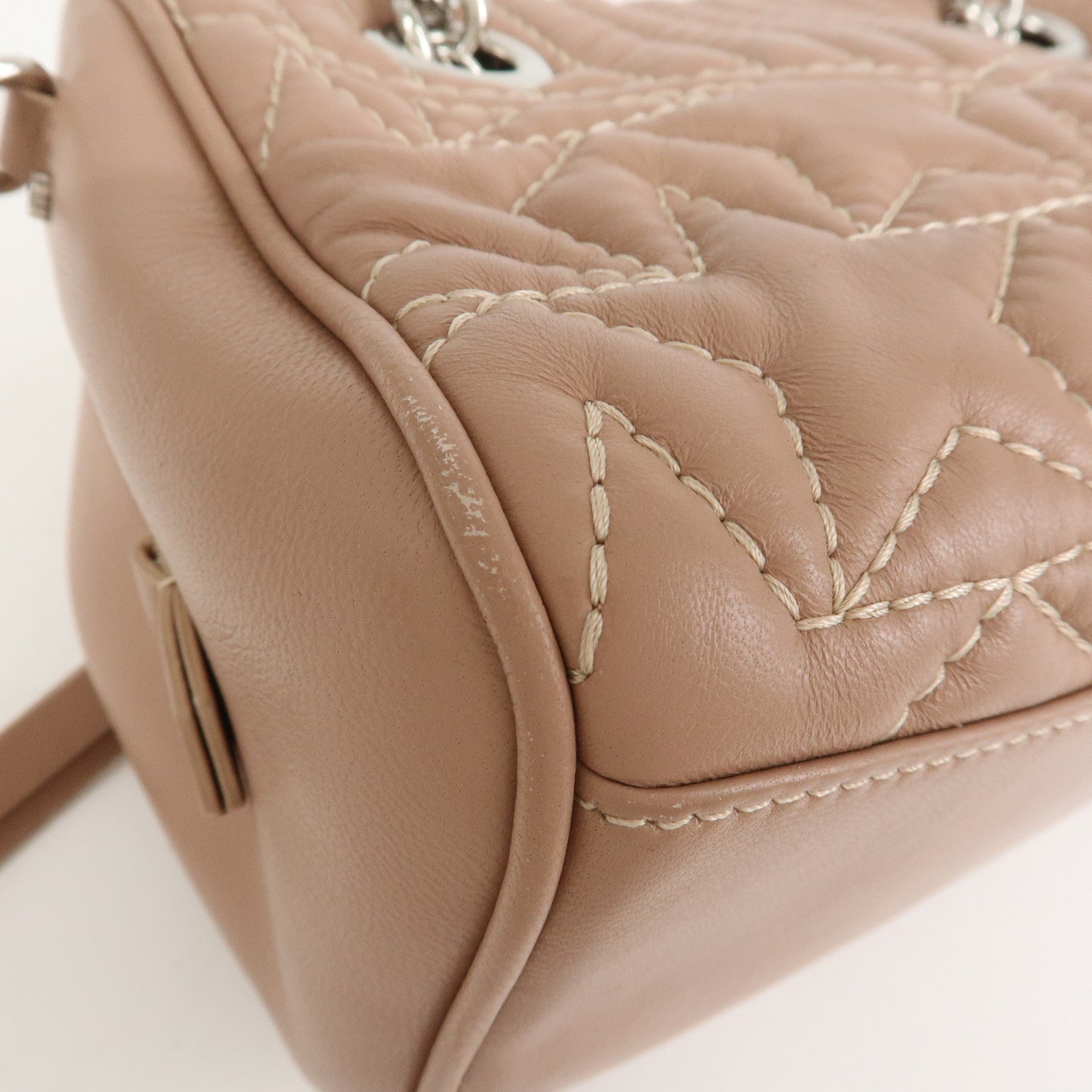 JIMMY CHOO Leather HELIA BOWLING S 2Way Hand Bag Pink Beige
