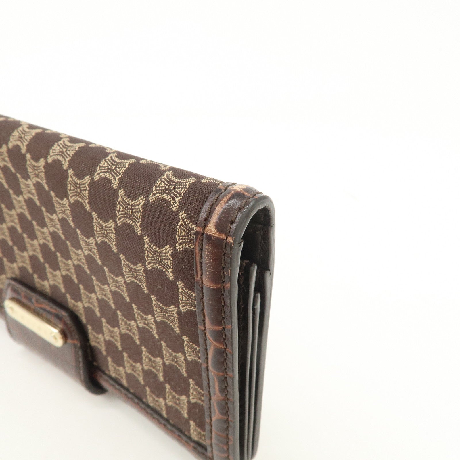 CELINE Macadam Canvas Leather Flap Long Wallet Brown