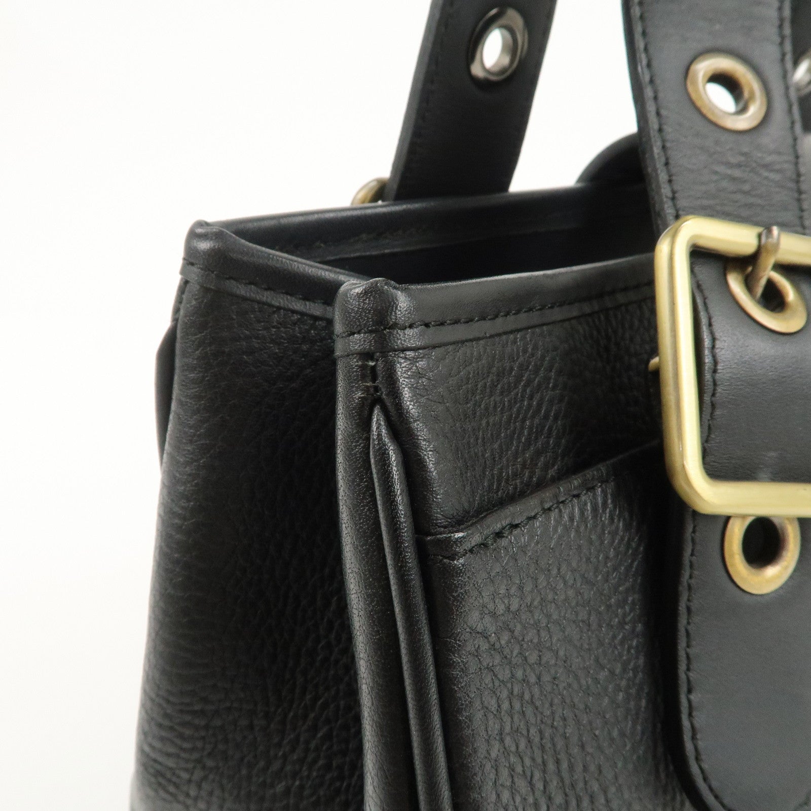 Chloe Logo Leather Shoulder Bag Hand Bag Black Gold Hardware Used