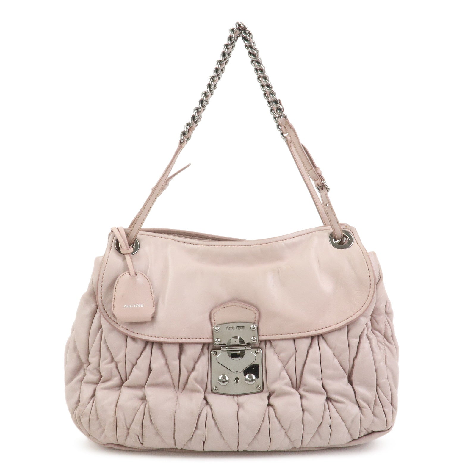 MIU MIU Matelasse Nappa Leather Tote Bag Shoulder Bag Light Pink