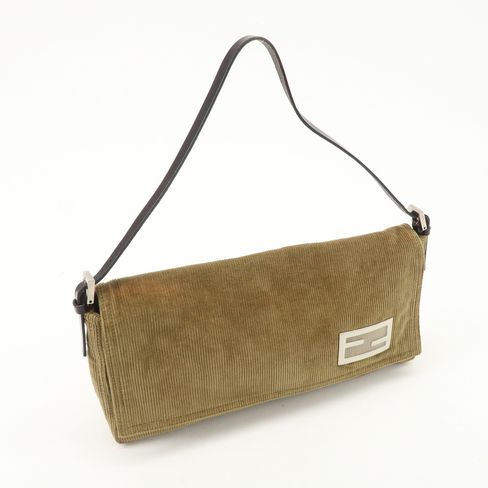 FENDI Logo Corduroy Shoulder Bag Hand Bag Caramel Used