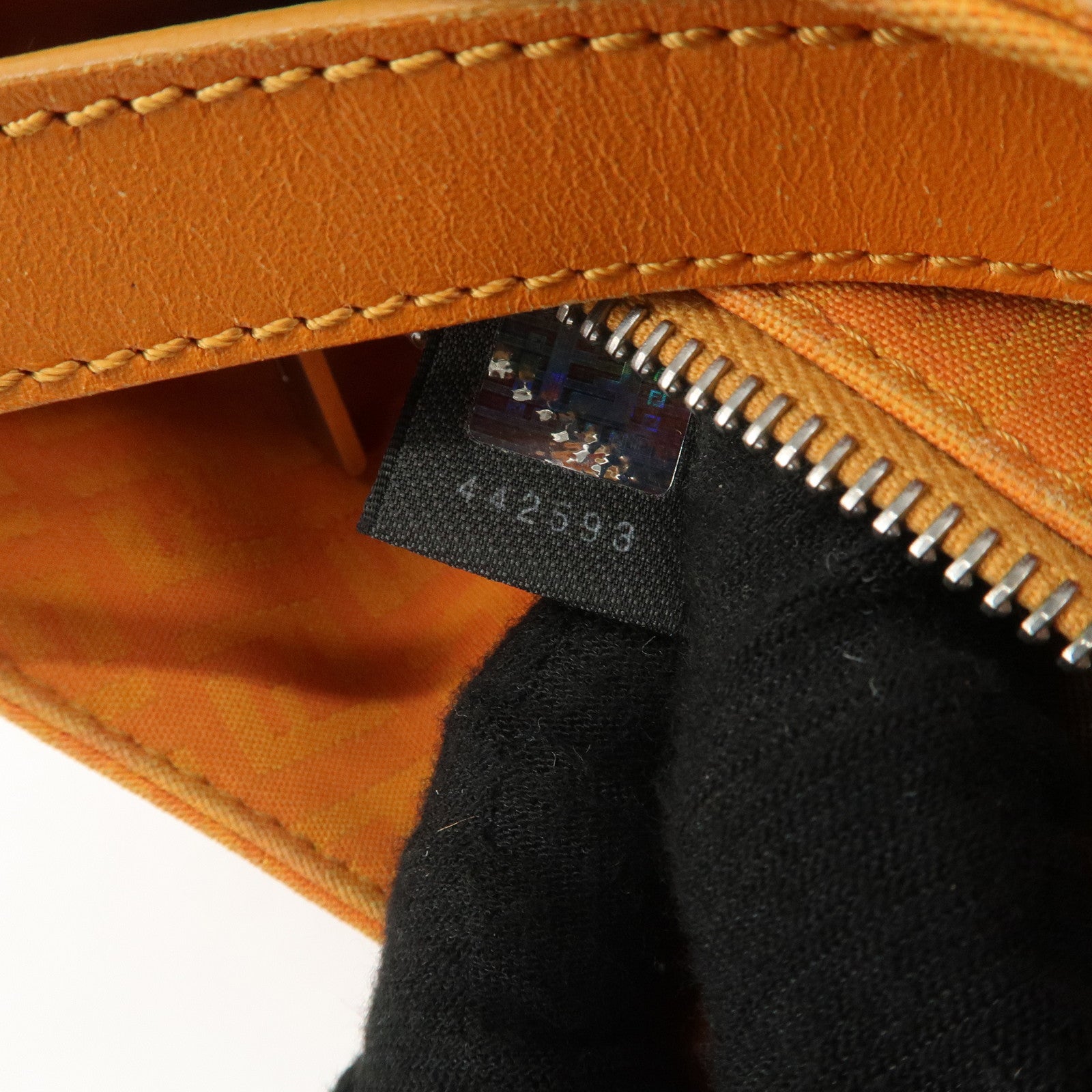 FENDI Zucchino Canvas Leather Shoulder Bag Hand Bag Orange 8BR036 Used