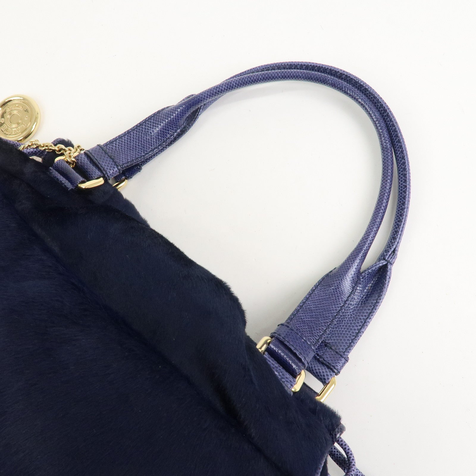 LOEWE Logo Unborn Calf Leather Hand Bag Charm Shoulder Bag Navy