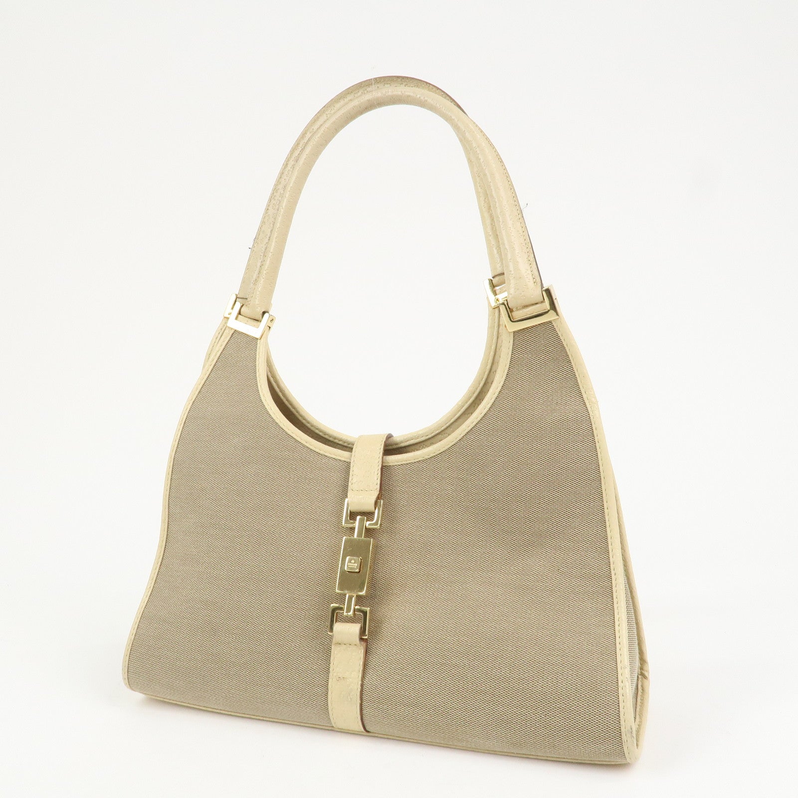 GUCCI Jackie Canvas Leather Shoulder Bag Hand Bag Beige 002.1067