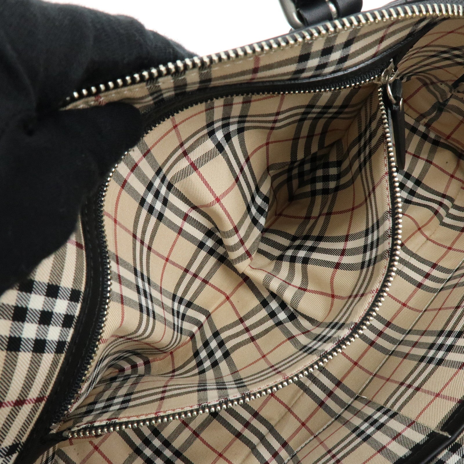 BURBERRY Leather Hand Bag Boston Bag Black