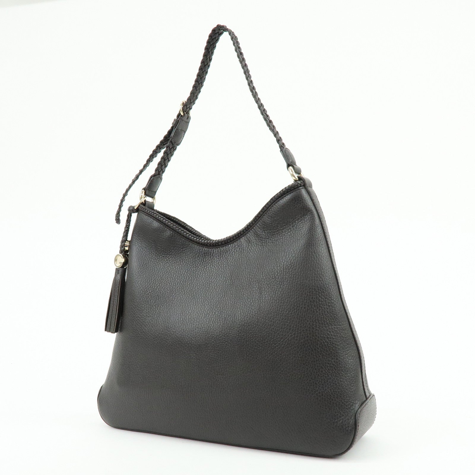 GUCCI Leather Shoulder Bag Tassel Charm Dark Brown 336659