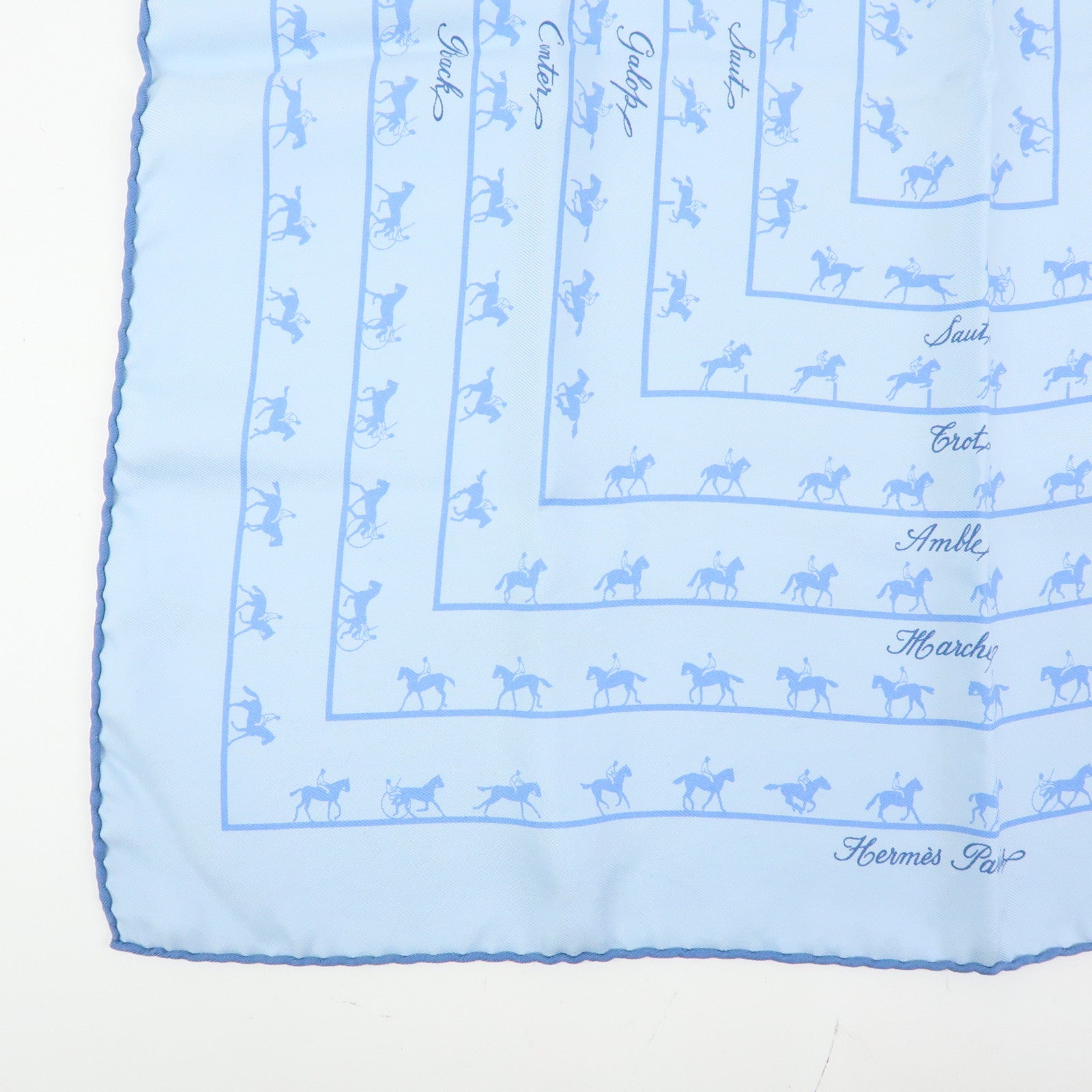 HERMES Petit Carre 42 Set of 2 Silk 100% Scarf Light Blue Black