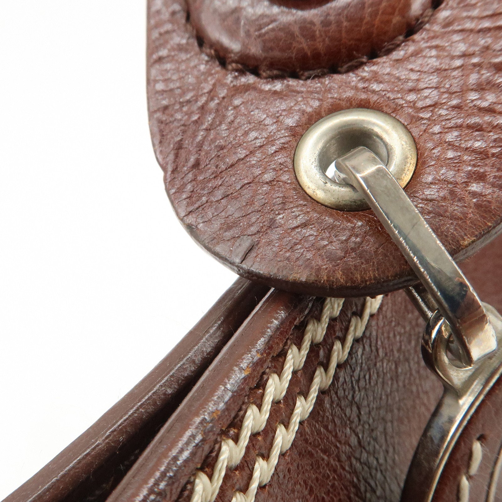 Christian Dior Leather Flower Embroidery Tote Shoulder Bag Brown