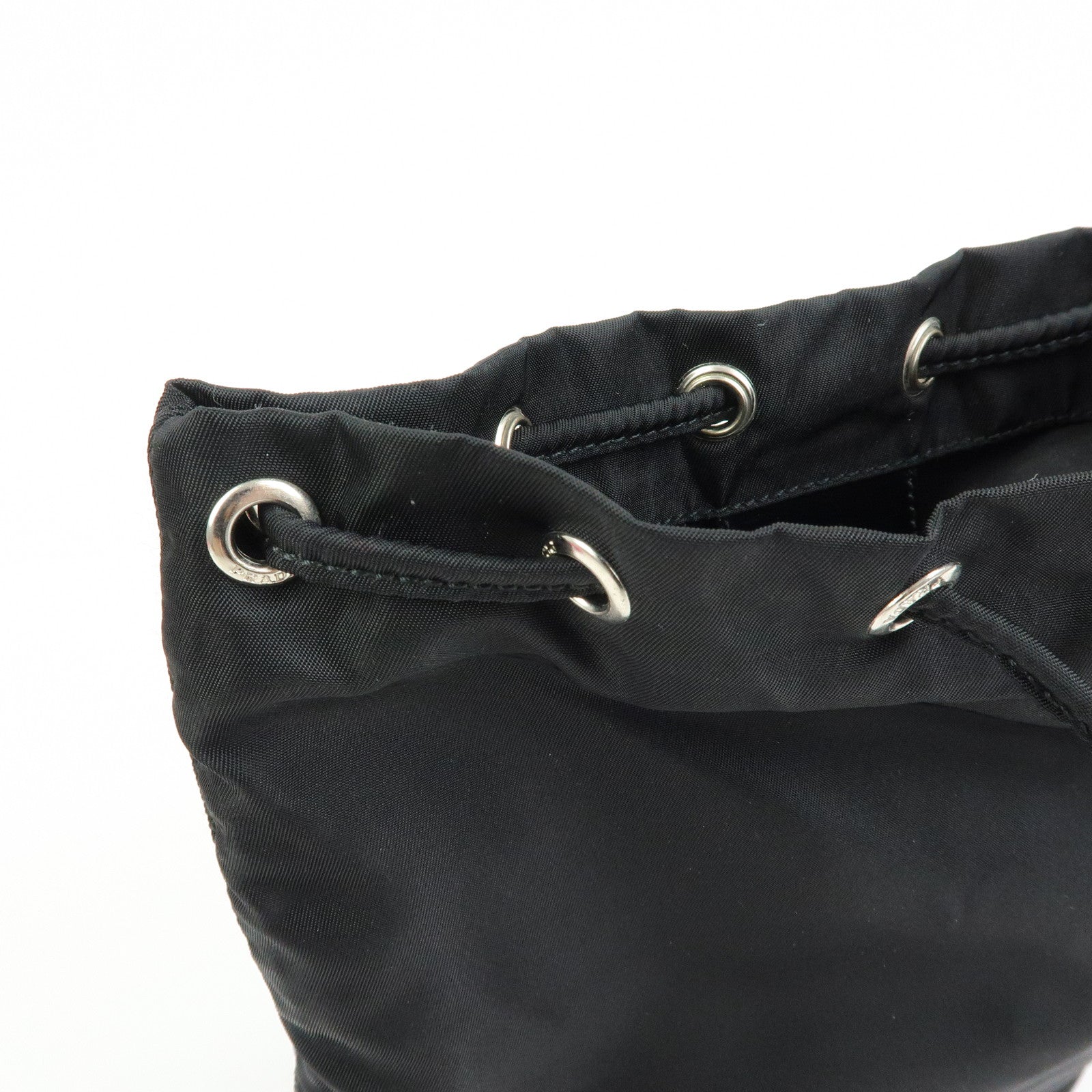 PRADA Triangle Logo Nylon Leather Drawstring Pouch Black MV369