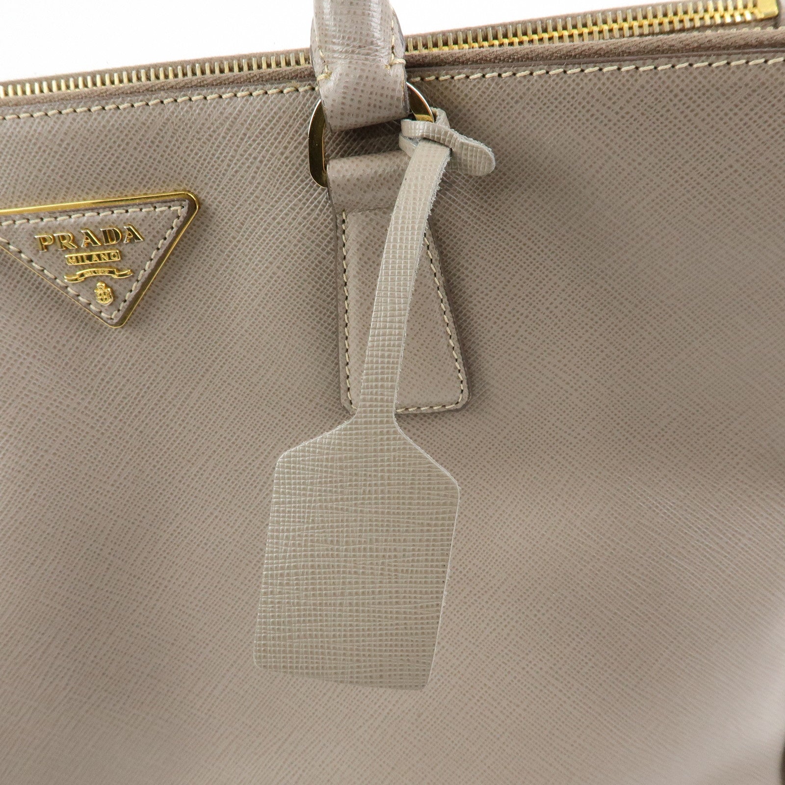 PRADA Triangle Logo Galleria Saffiano Leather Tote Hand Bag Gray