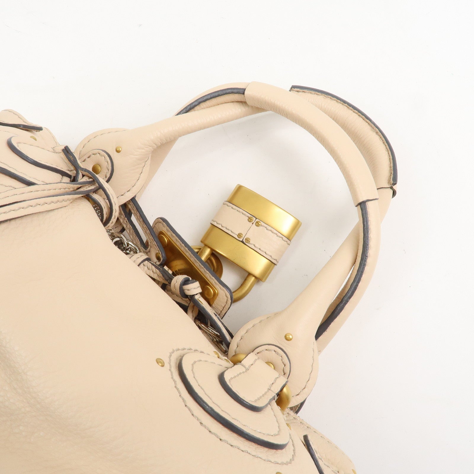 Chloe Paddington Leather Medium Shoulder Bag Hand Bag Beige