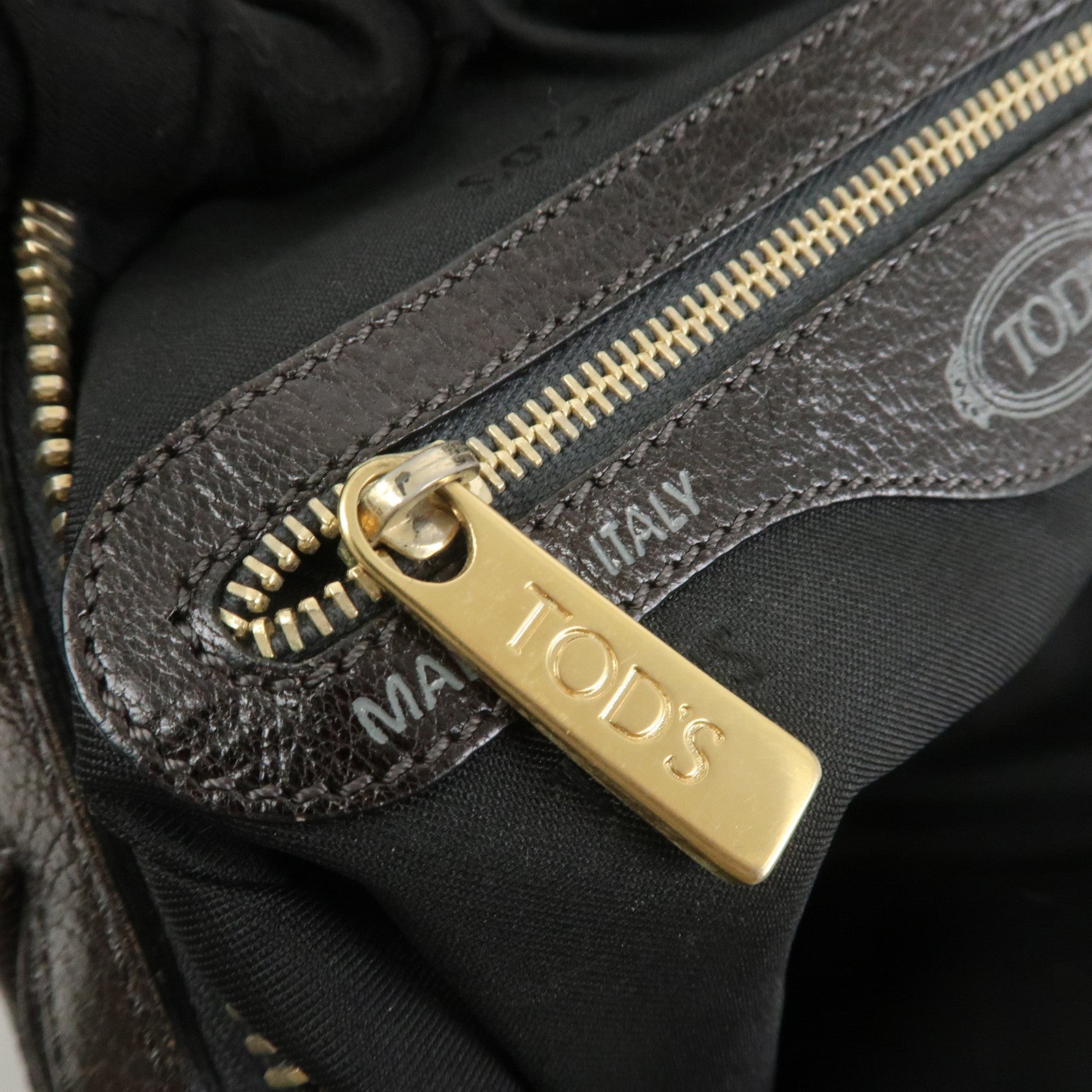 TOD'S G Line Leather 2Way Bag Hand Bag Shoulder Bag Dark Brown