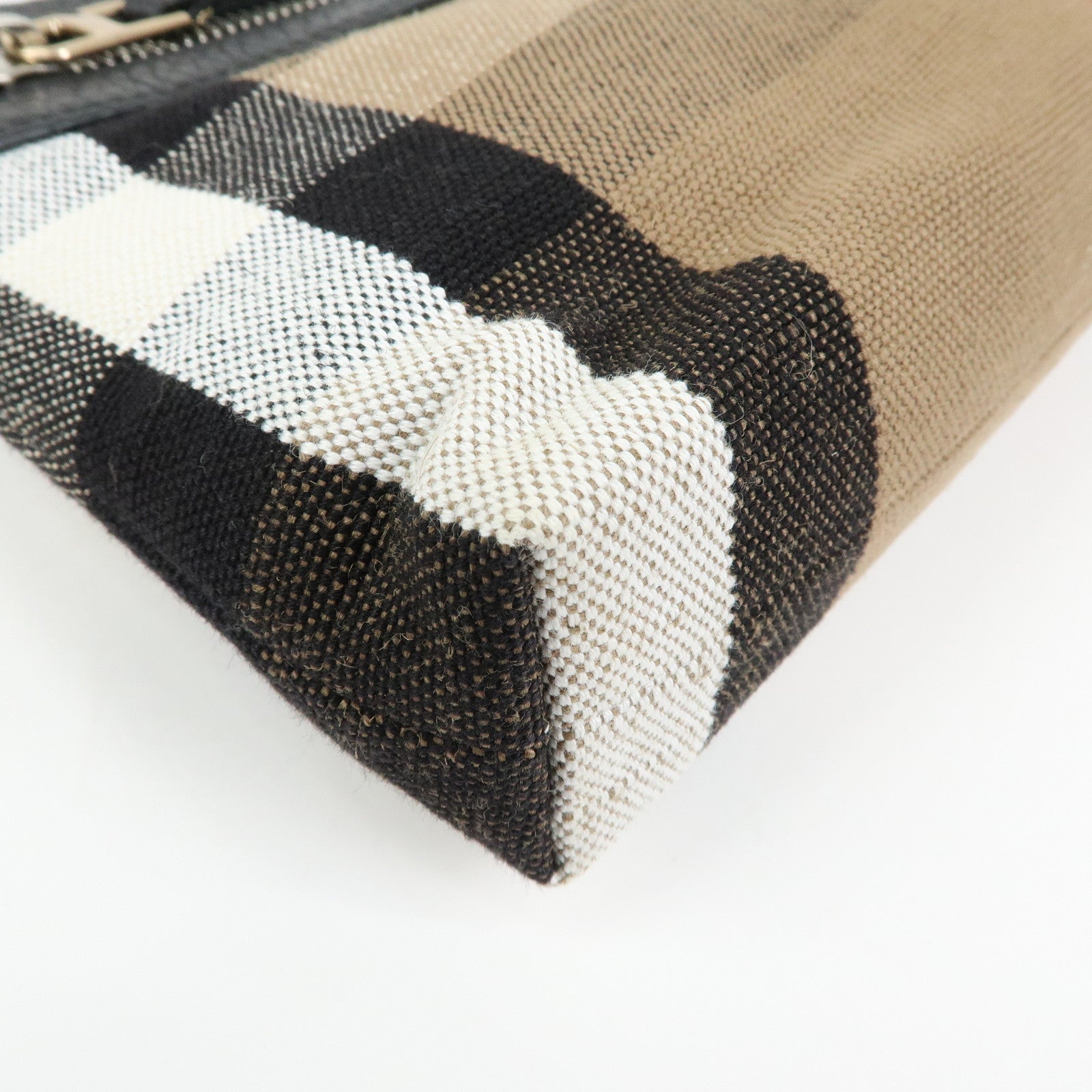 BURBERRY Nova Plaid Canvas Leather Shoulder Bag Beige Black