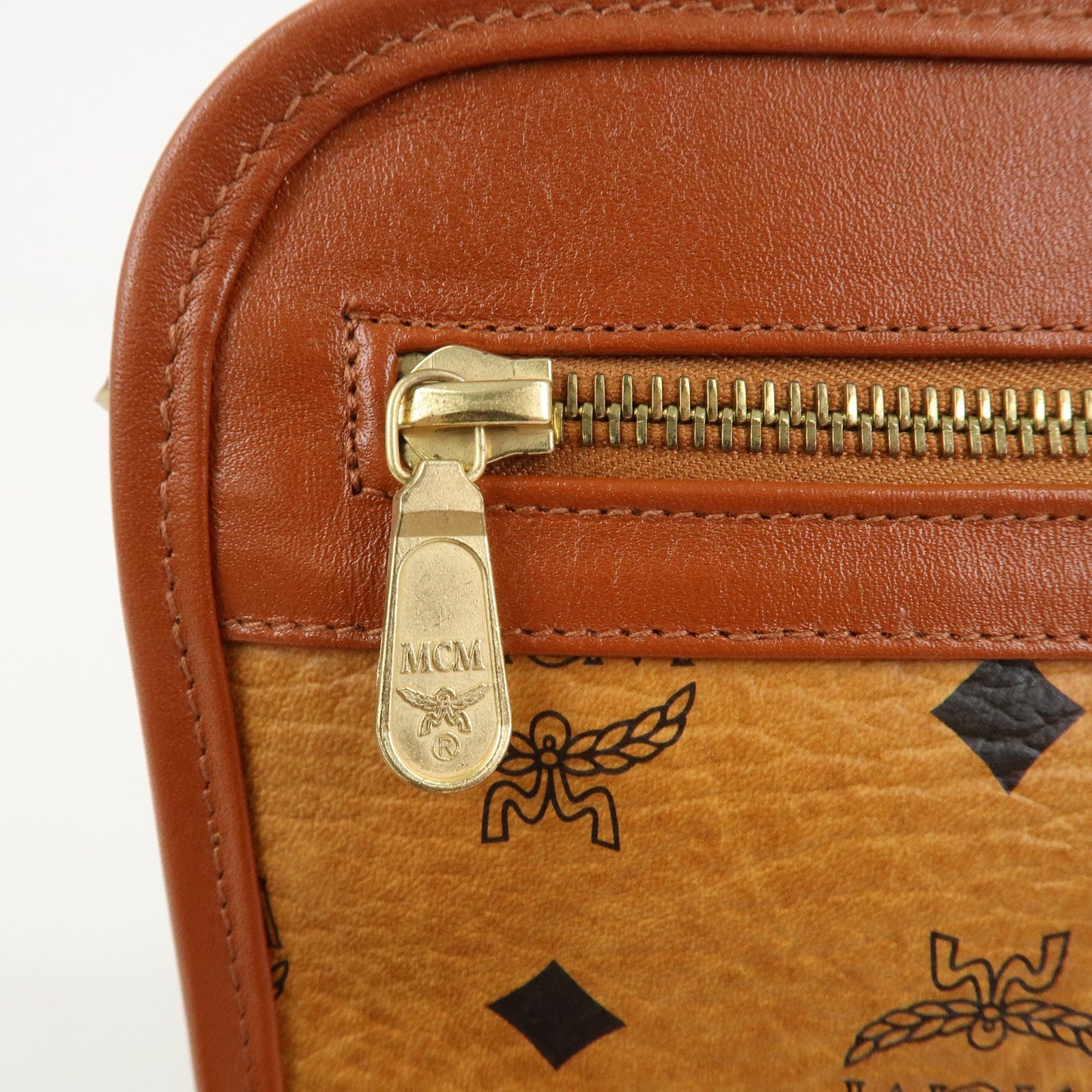 MCM Visetos Leather Clutch Bag Pouch Light Brown