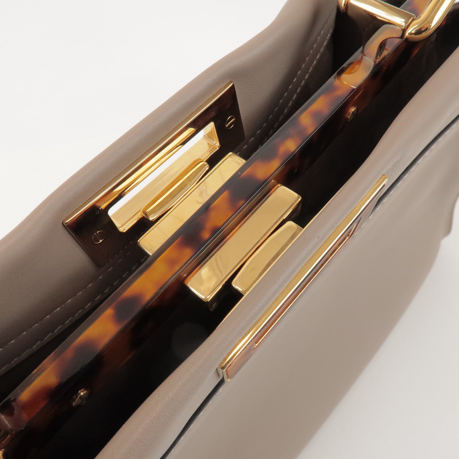 FENDI Peekaboo Leather Medium 2Way Hand Bag Greige Beige 8BN290