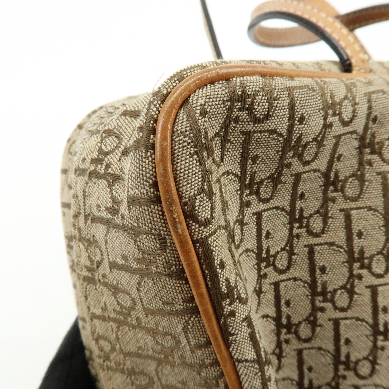 Christian Dior Trotter Canvas Leather Hand Bag Cosmetic Bag Brown