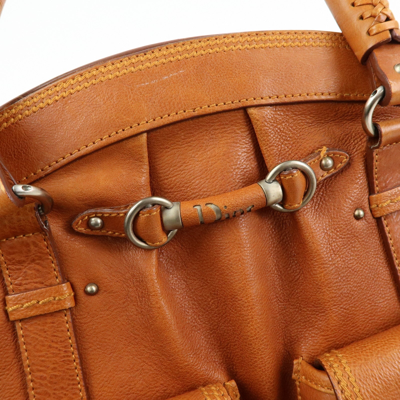 Christian Dior Leather Hand Bag Boston Bag Doctor's Bag Brown