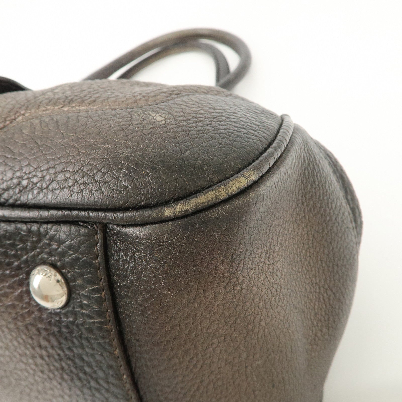 PRADA Logo Leather Shoulder Bag Hand Bag Bronze Used