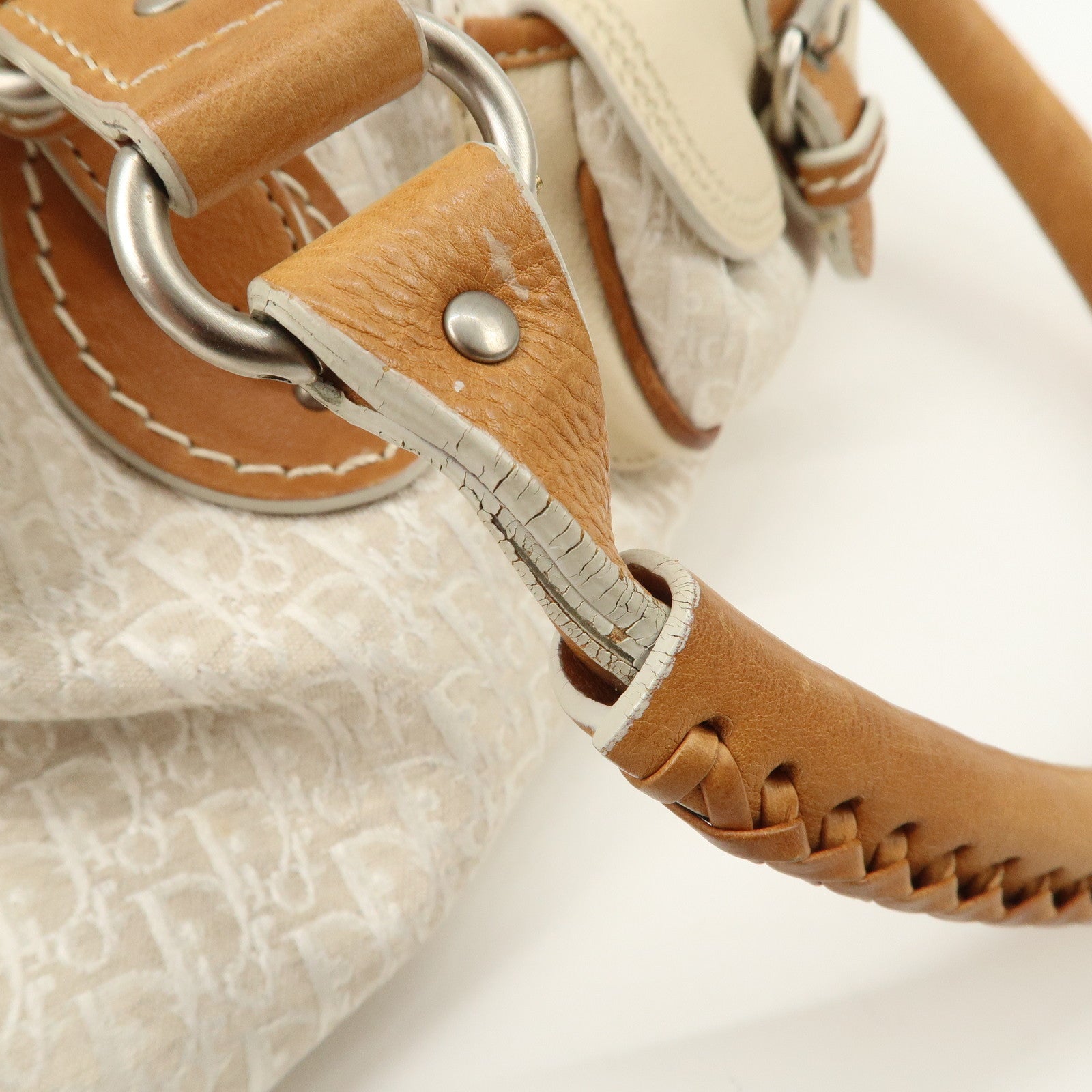 Christian Dior Trotter Canvas Leather Shoulder Bag Brown Ivory