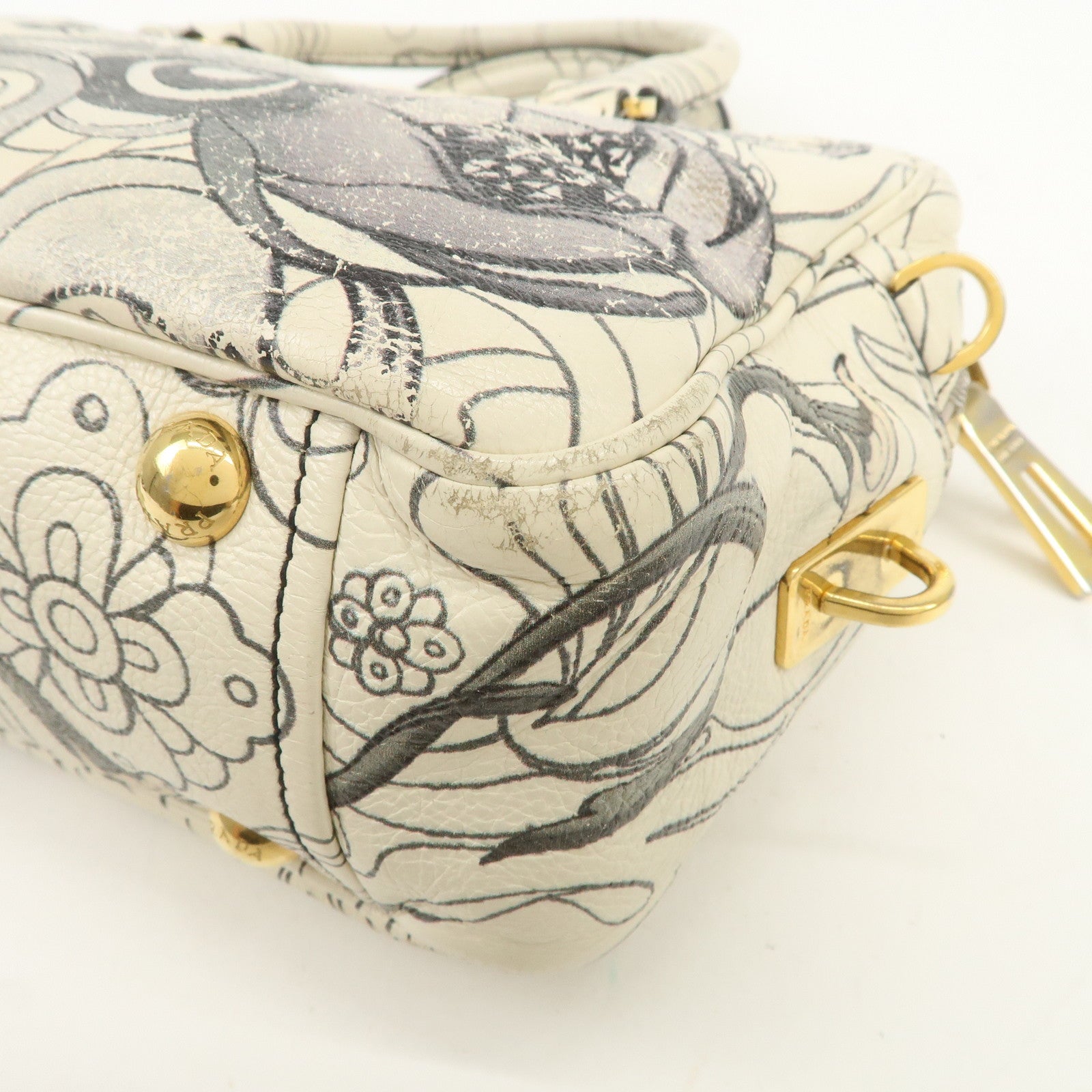 PRADA Triangle Logo Leather 2Way Hand Shoulder Bag Rabbit 1BB113