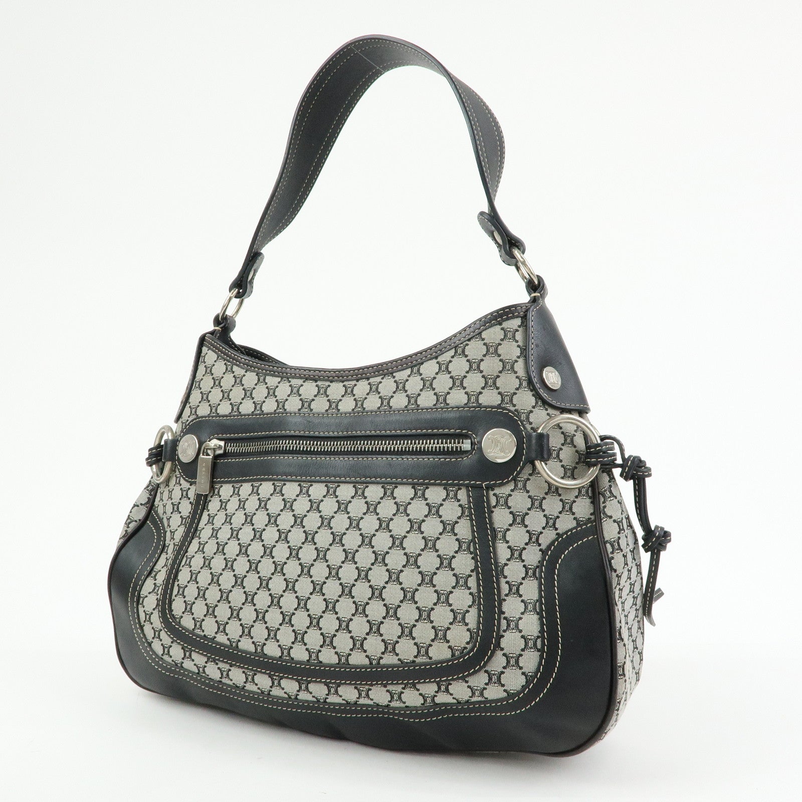 CELINE Macadam Canvas Leather Shoulder Bag Hand Bag Black