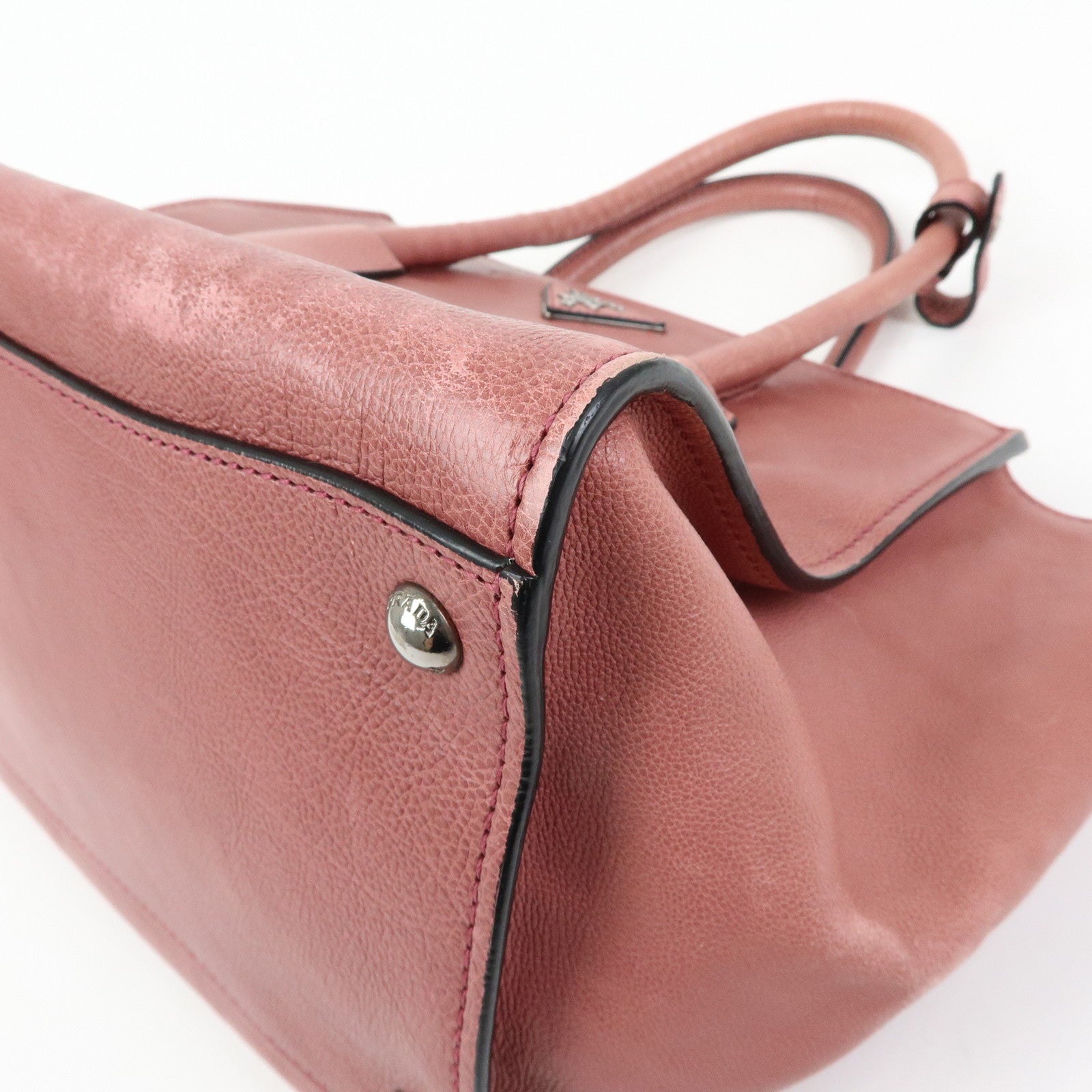 PRADA Triangle Logo Leather 2Way Bag Hand Bag Shoulder Bag Pink
