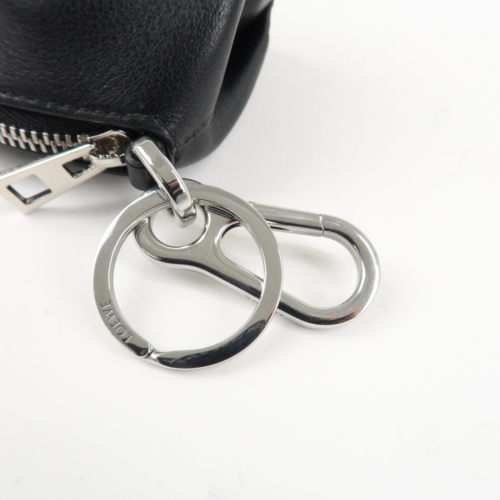 LOEWE Calf Skin Animal Coin Case Elephant Charm Black Used