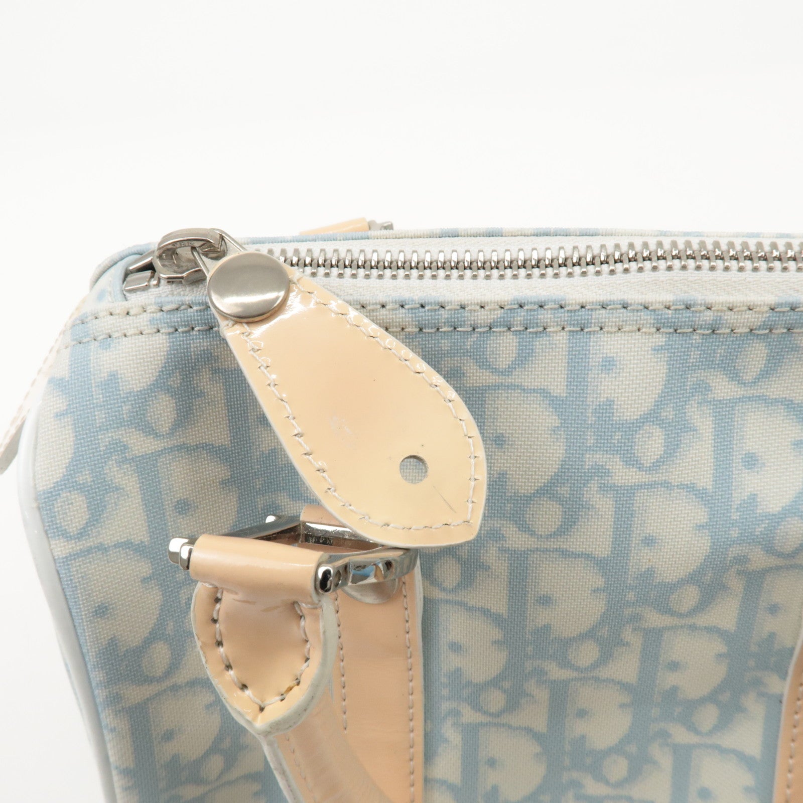 Christian Dior Trotter Leather PVC Hand Bag Beige Light Blue Used