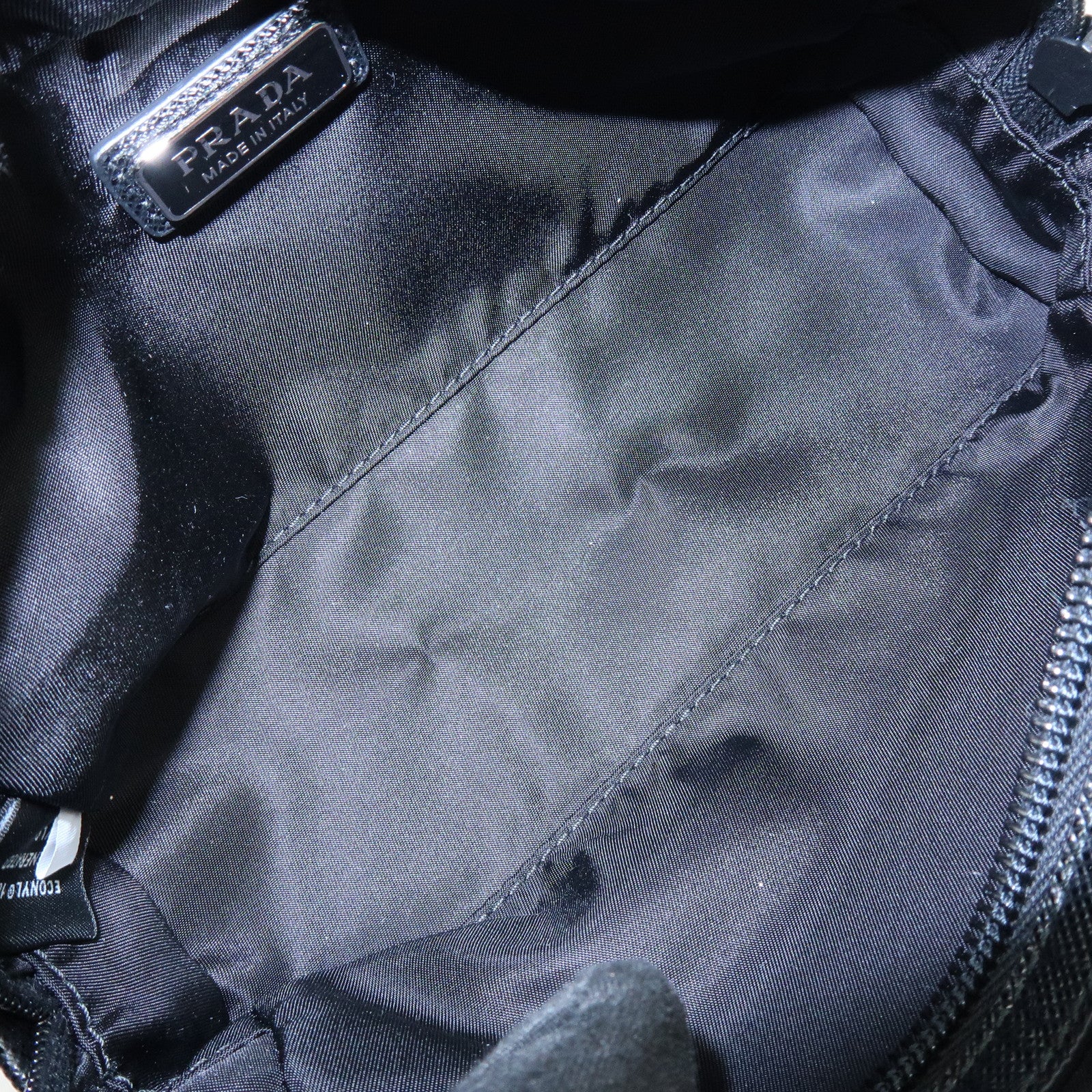 PRADA Triangle Logo Nylon Saffiano Leather Pouch Black