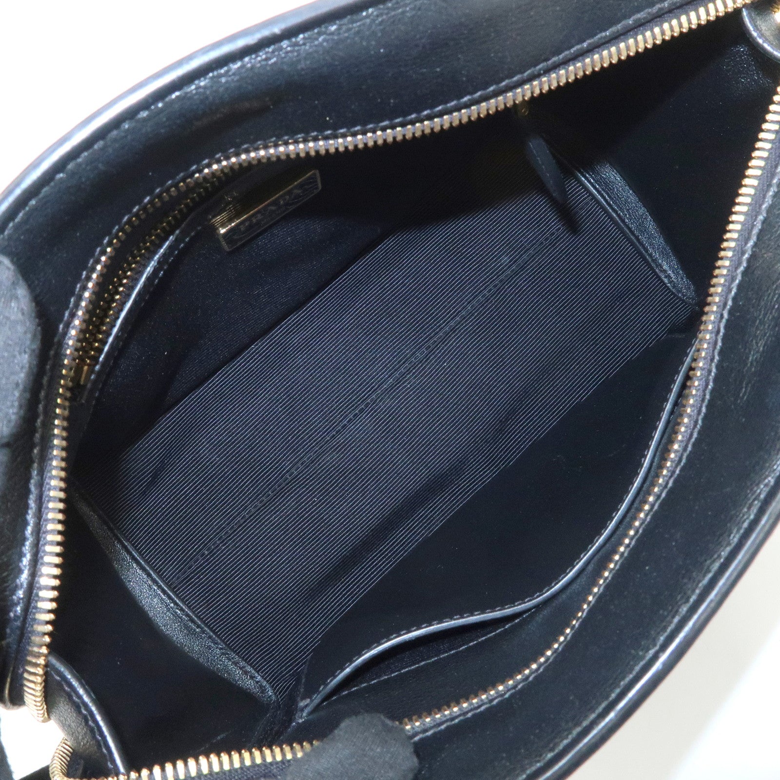 PRADA Leather 2Way Bag Hand Bag Black Gold Hardware Used