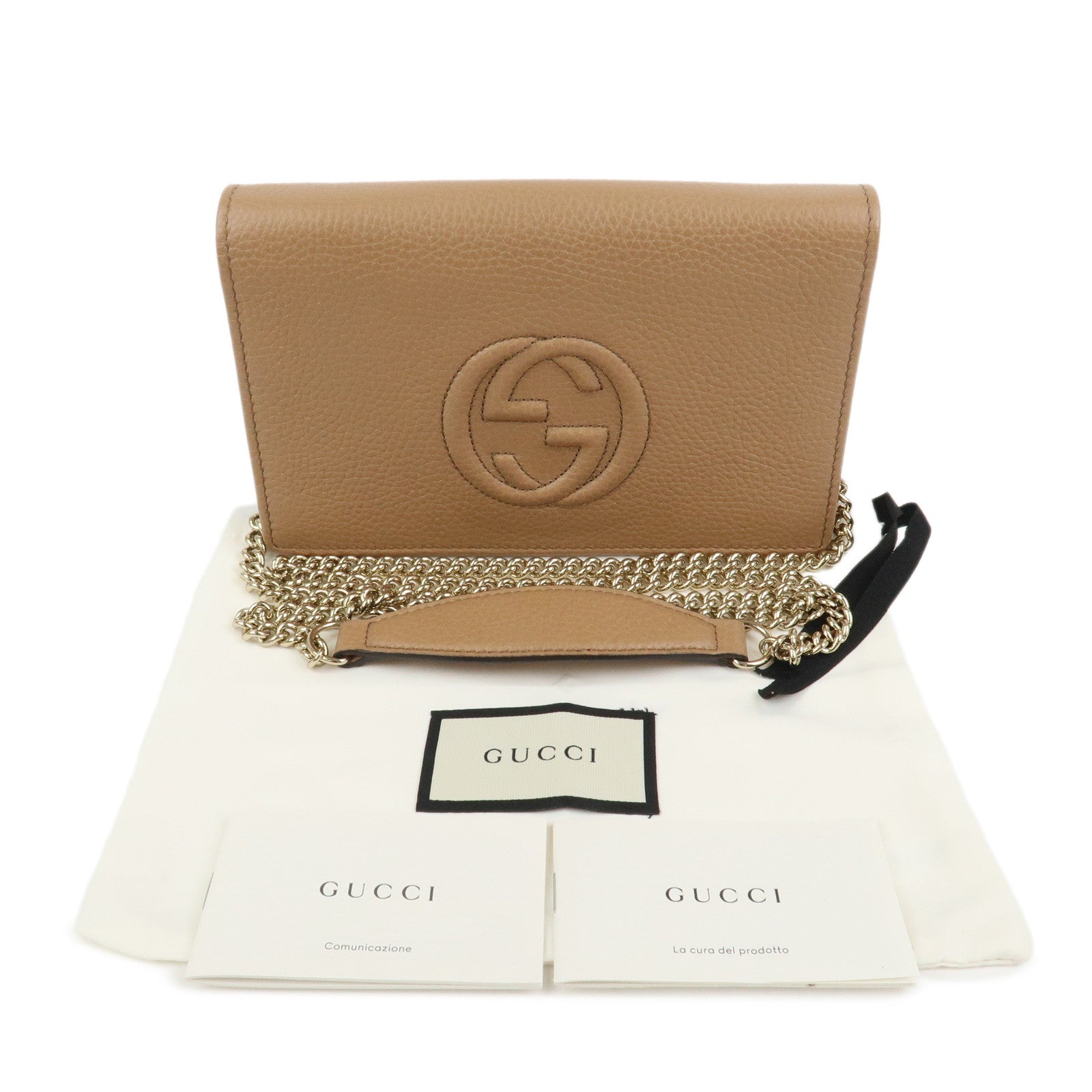 GUCCI SOHO Leather Chain Shoulder Bag Wallet Light Brown 598211
