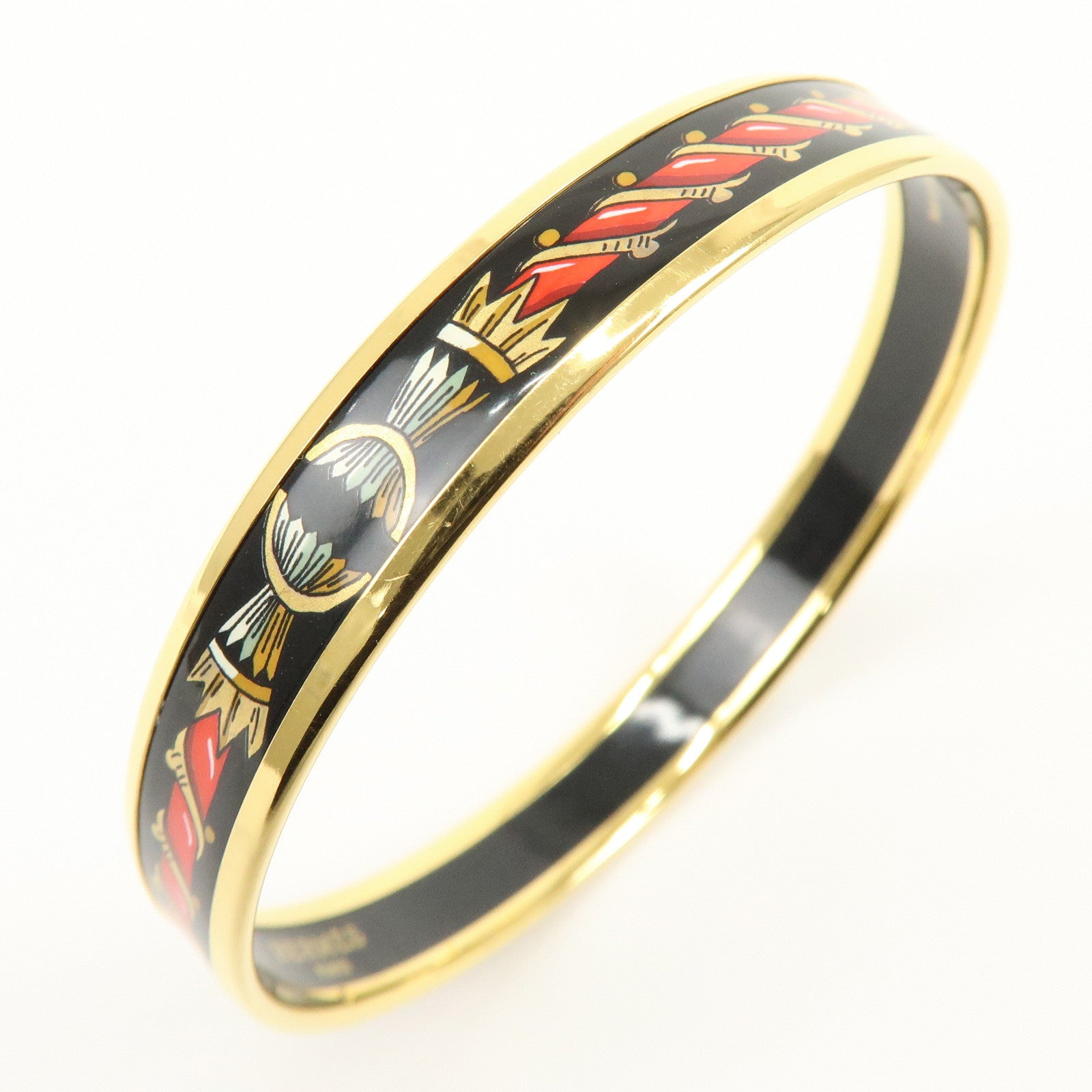 HERMES Email PM Gold Plated Bracelet Bangle Black Red