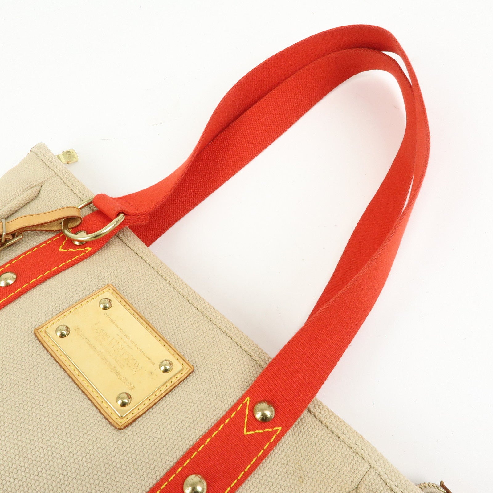 Louis Vuitton Antigua Cabas MM Canvas Leather Tote Bag Beige M40035