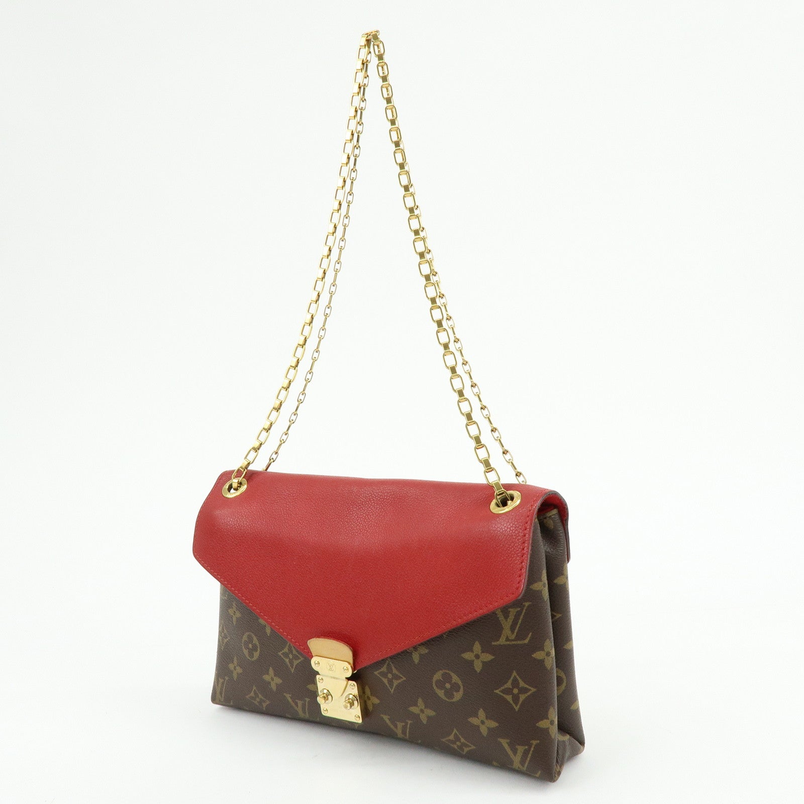 Louis Vuitton Monogram Pallas Chain Hand Bag Brown Red M41201