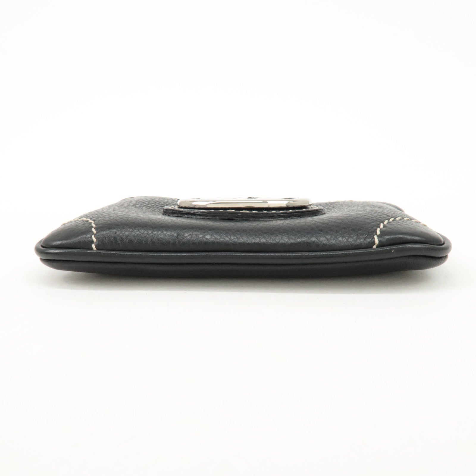 Christian Dior CD Logo Leather Coin Case Key Case Silver HDW Black Used