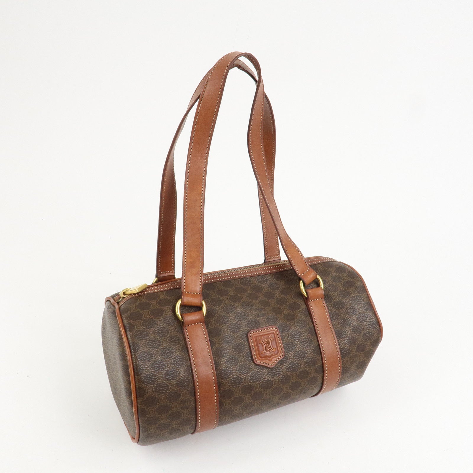 CELINE Macadam PVC Leather Hand Bag Boston Bag Brown