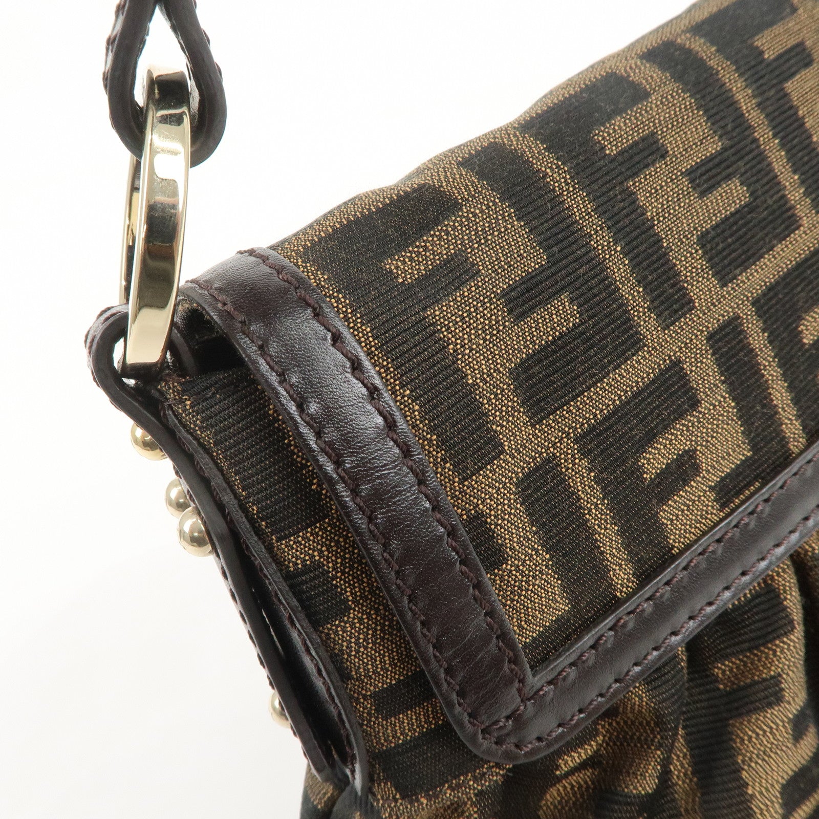 FENDI Zucca Canvas Leather Shoulder Bag Hand Bag Brown 8BR445