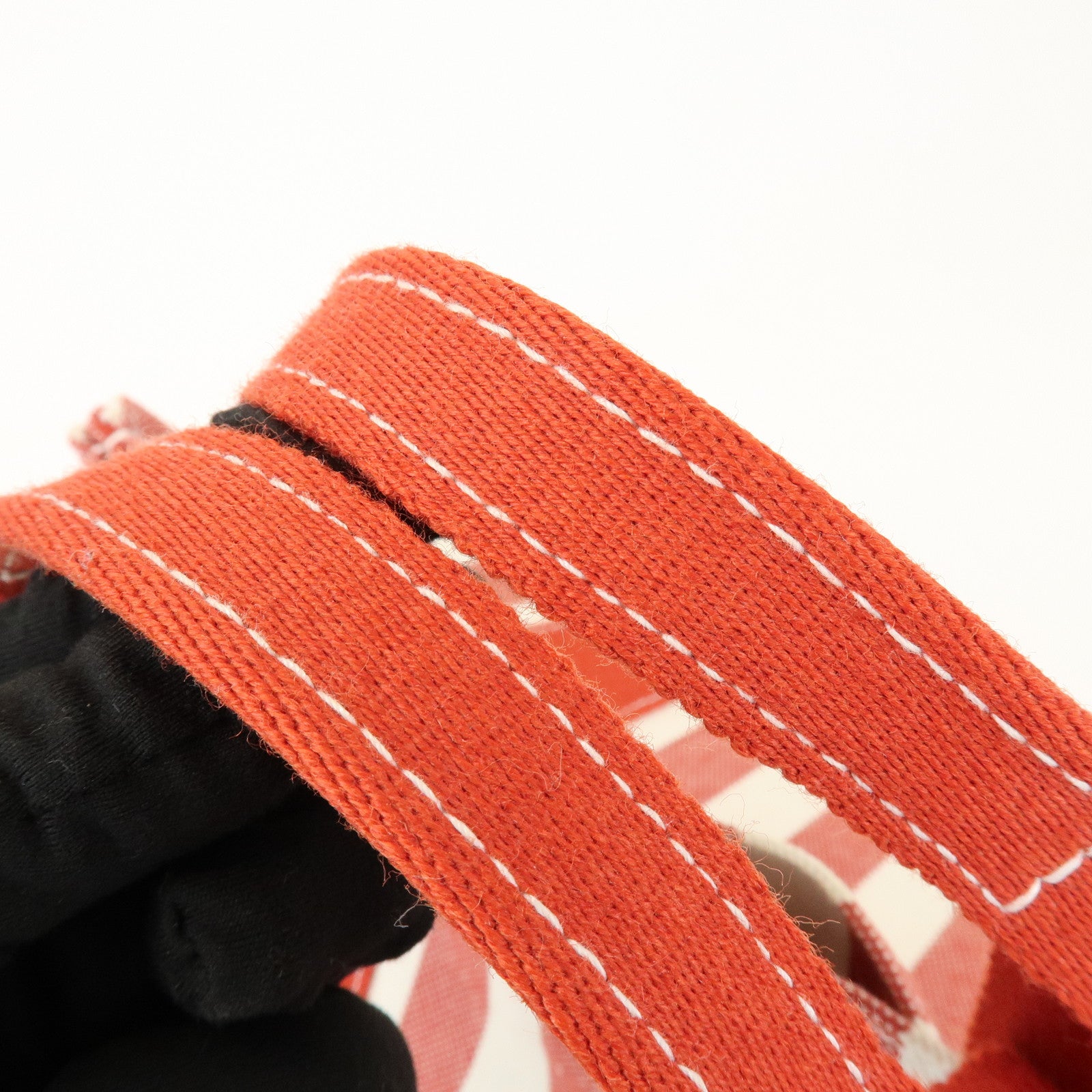 HERMES Canvas Cannes PM Tote Bag Hand Bag Red White