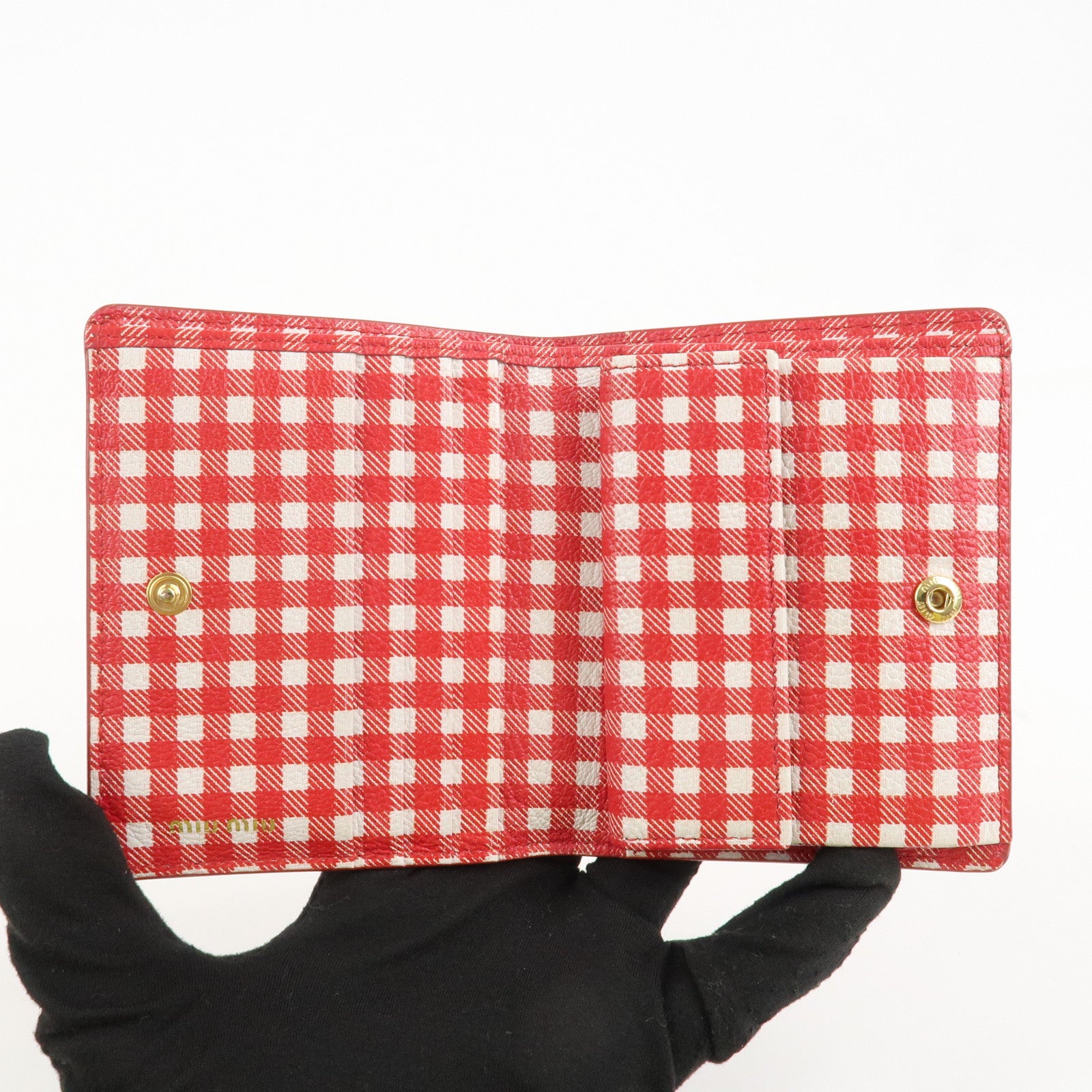 MIU MIU Logo Leather Bi-fold Compact Wallet Red 5MV204 Used
