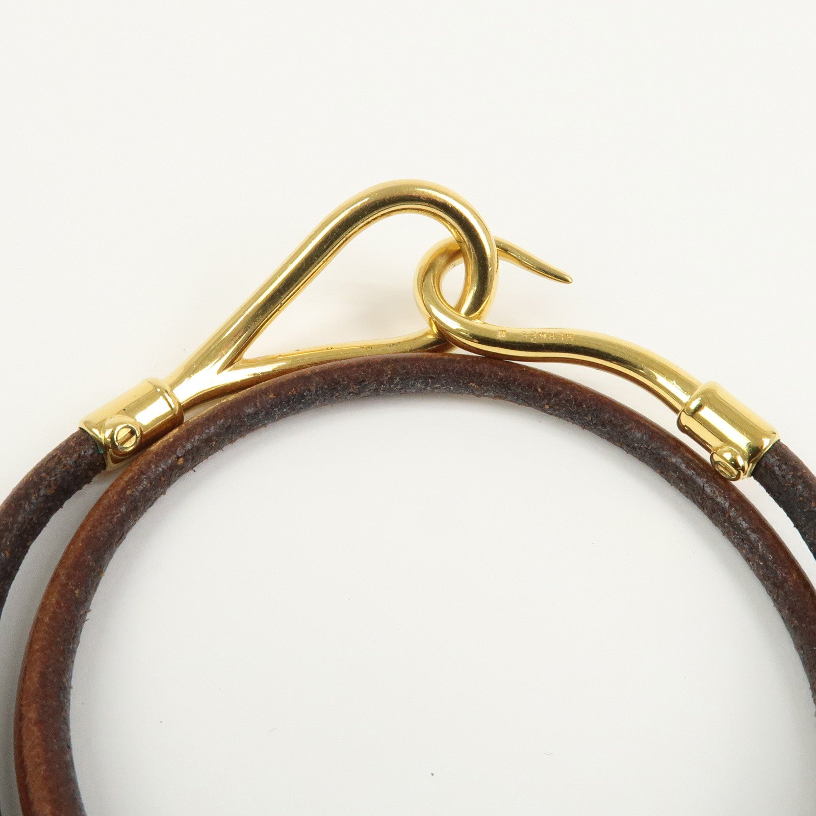 HERMES Jumbo Choker Leather Bracelet Gold Brown