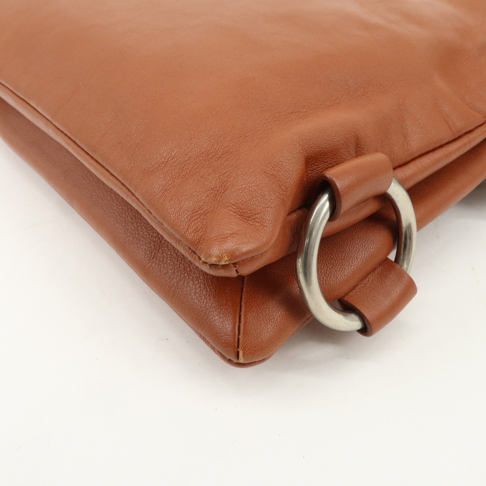 CELINE Leather Hand Bag Shoulder Bag Brown Silver HDW
