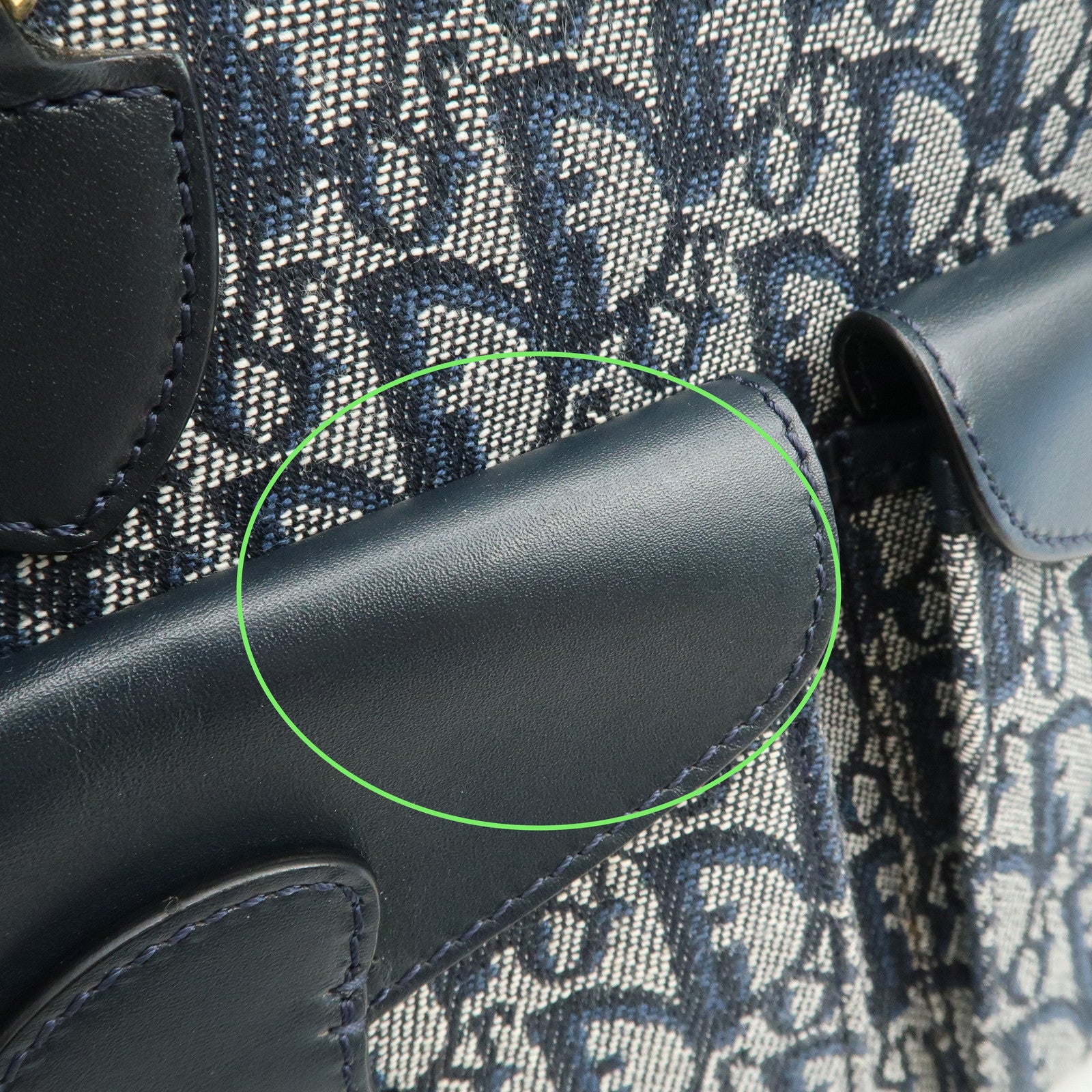 Christian Dior Trotter Canvas Leather Tote Bag Hand Bag Navy Used