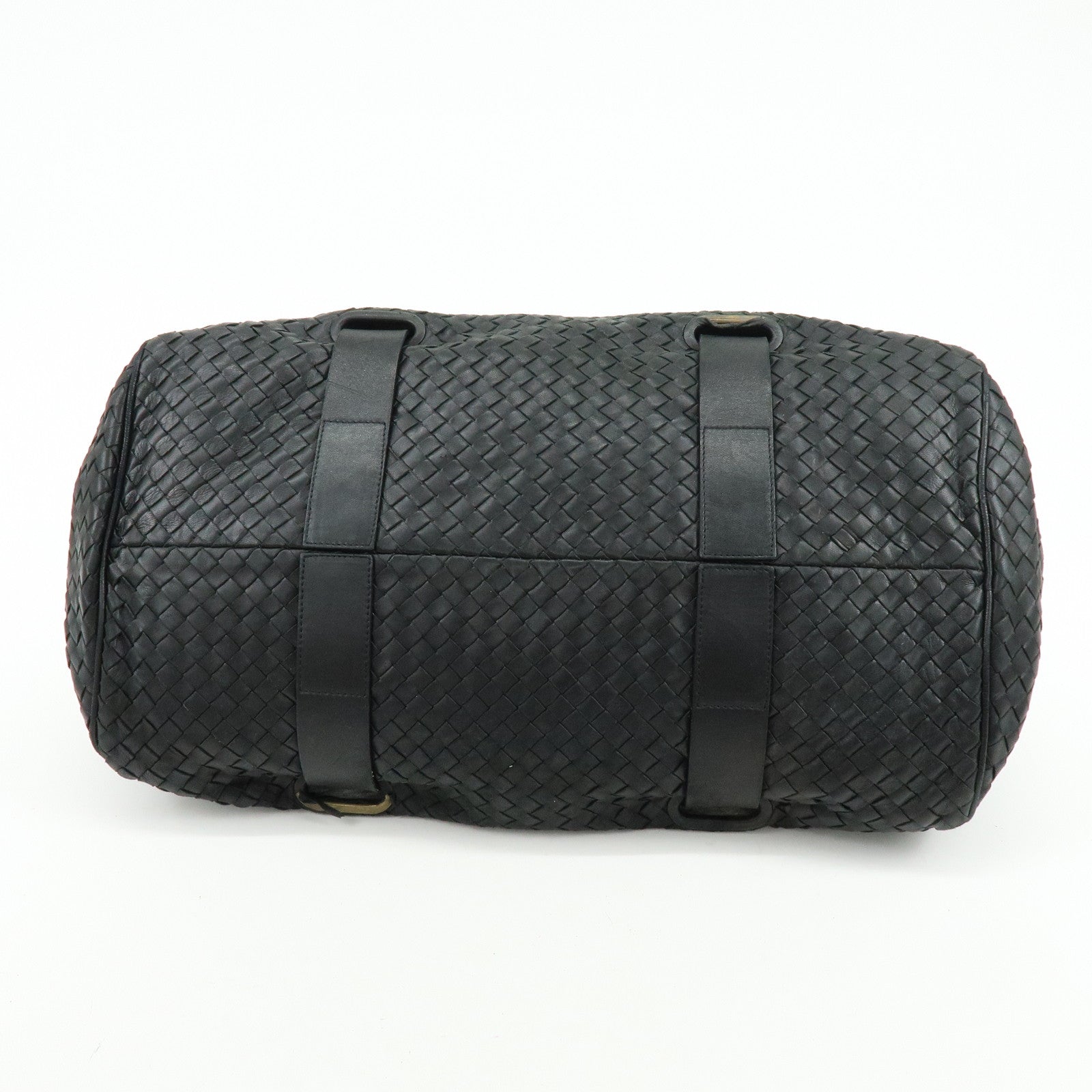 BOTTEGA VENETA Intrecciato Leather Boston Bag Shoulder Bag Black