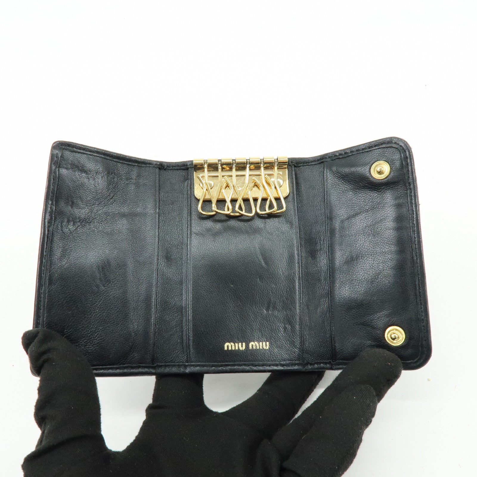 MIU MIU Set of 3 Leather Wallet Key Case Pink Black Light Brown