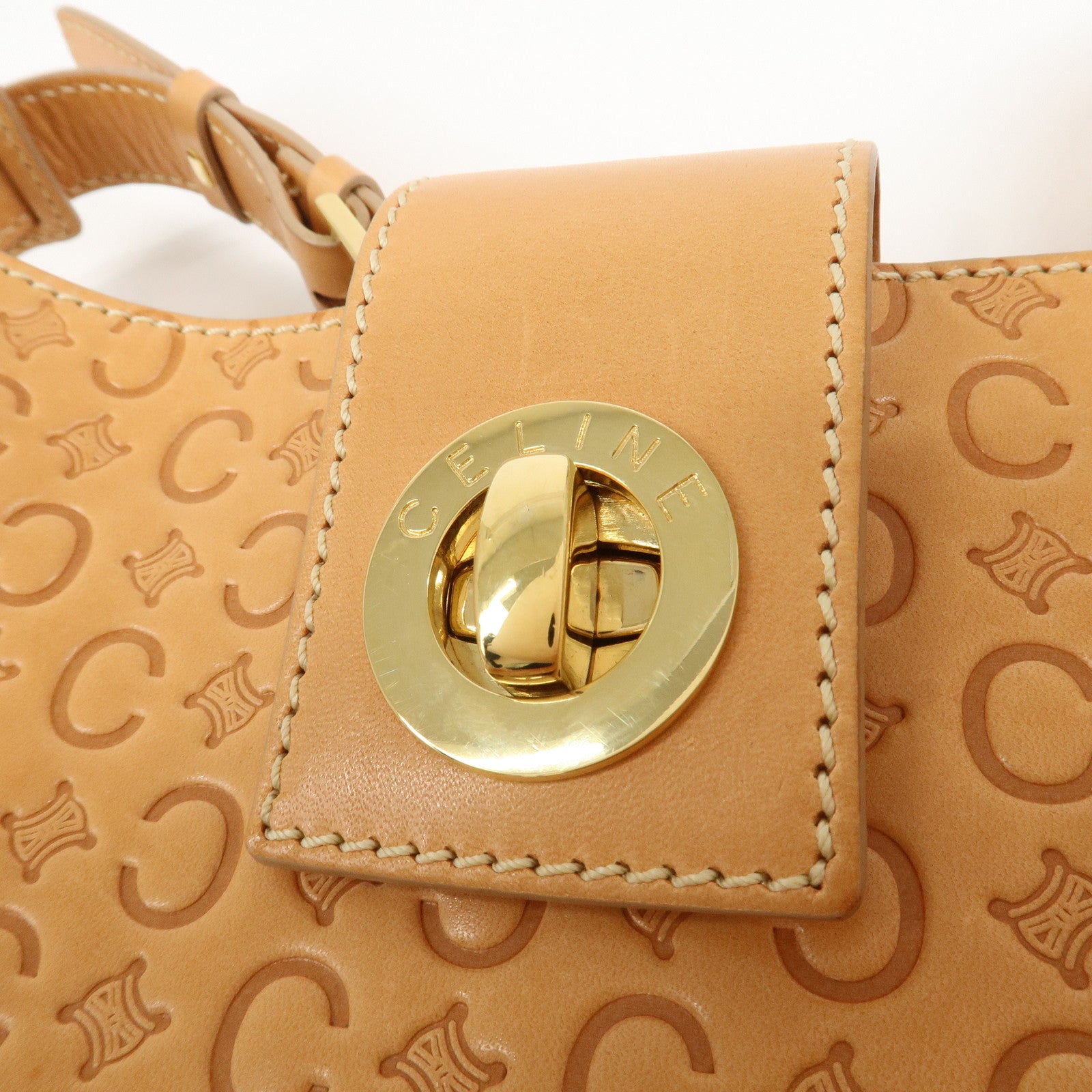 CELINE C Macadam Leather Shouler Bag Hand Bag Beige