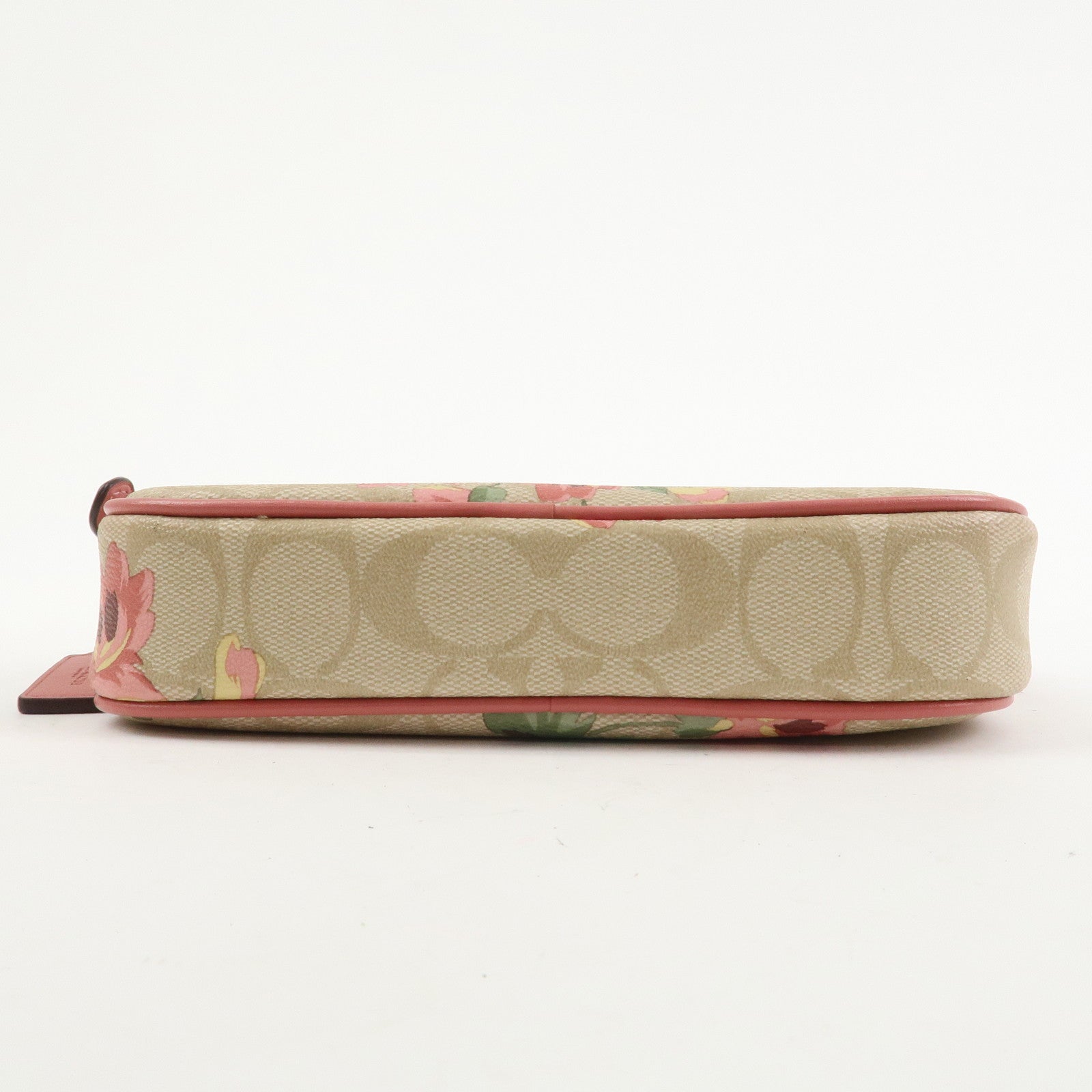 COACH Signature PVC Canvas Leather Shoulder Bag Beige Pink