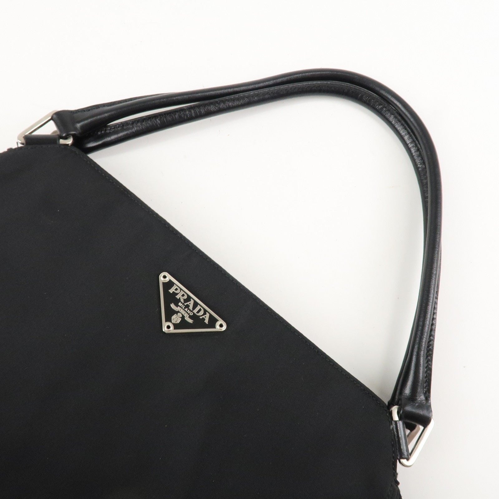 PRADA Triangle Logo Nylon Leather Tote Bag Shoulder Bag B11093 Used