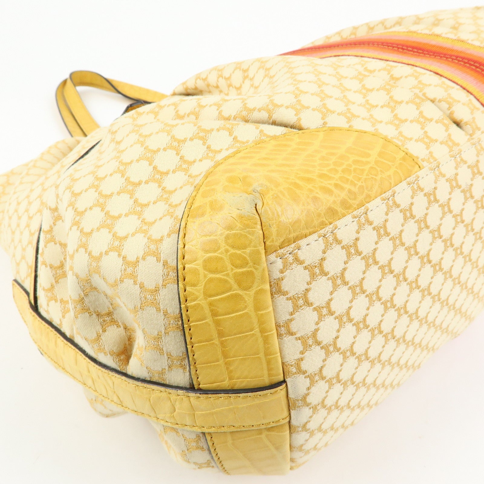 CELINE Macadam Canvas Leather Tote Bag Hand Bag Yellow Red Beige